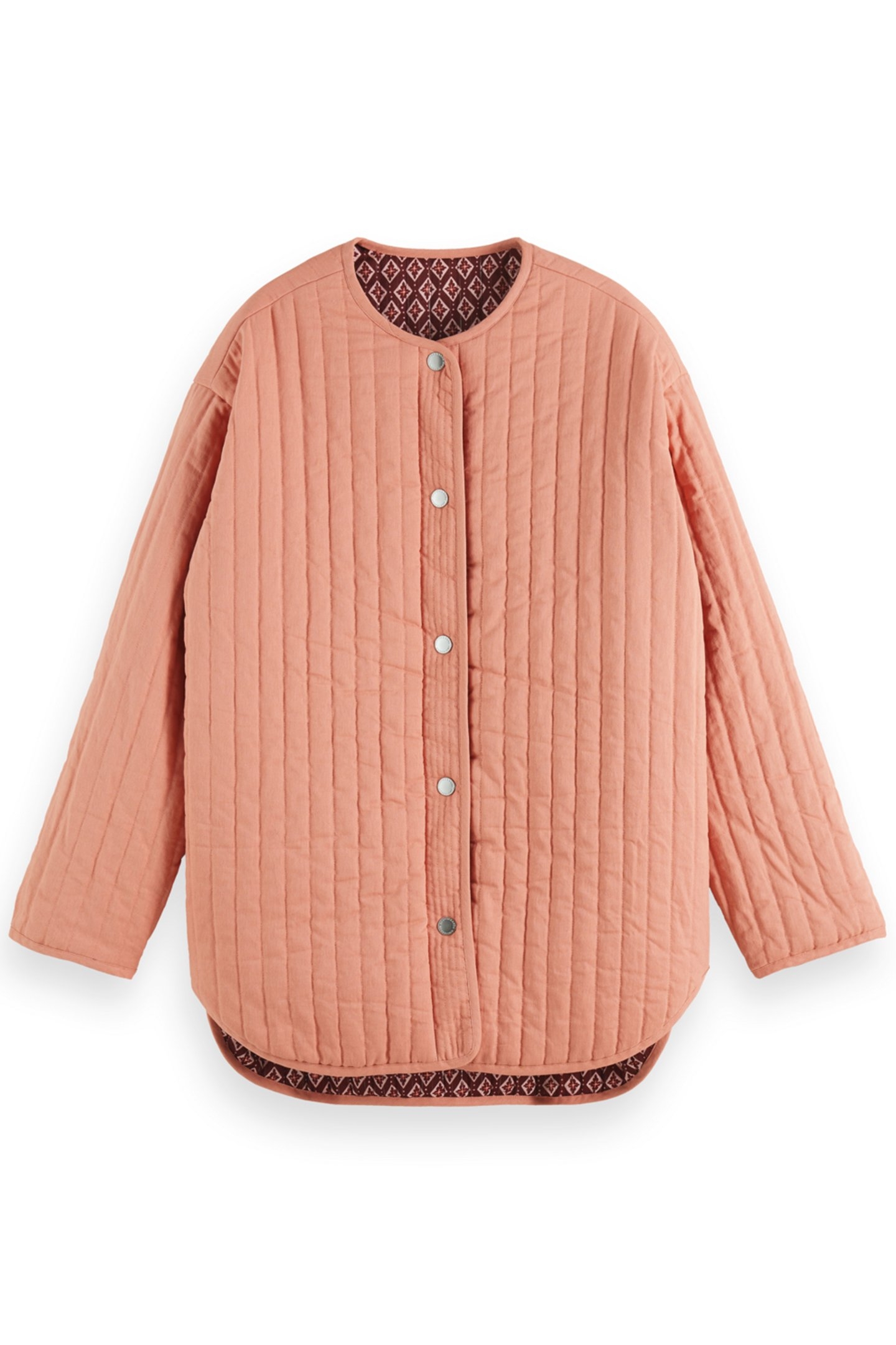 REVERSIBLE BLOCKPRINT LINER JACKET GEO FLOWER BORDEAUX 4