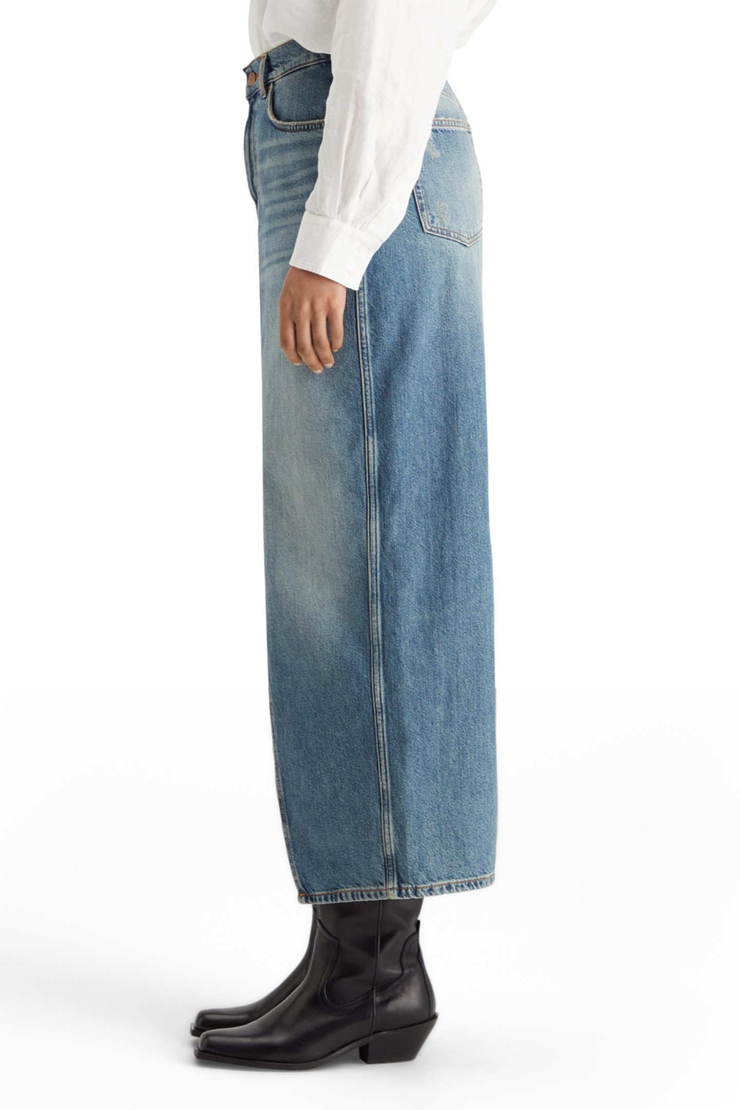 LONG VINTAGE WASHED DENIM SKIRT WITH FRONT SPLIT FRISCO NIGH 8