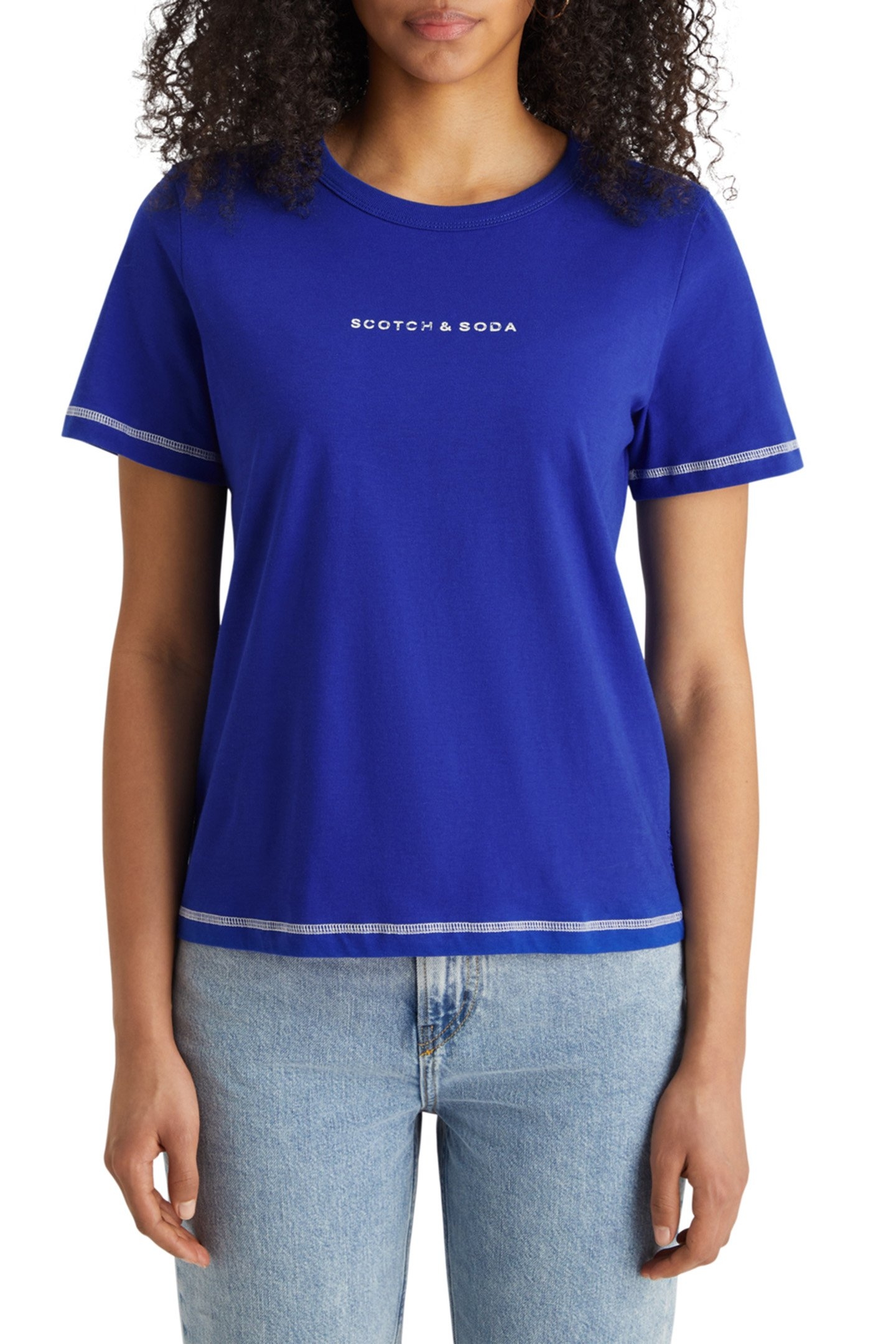 REGULAR FIT T-SHIRT WITH FLATLOCK DETAIL ELECTRIC BLUE 1
