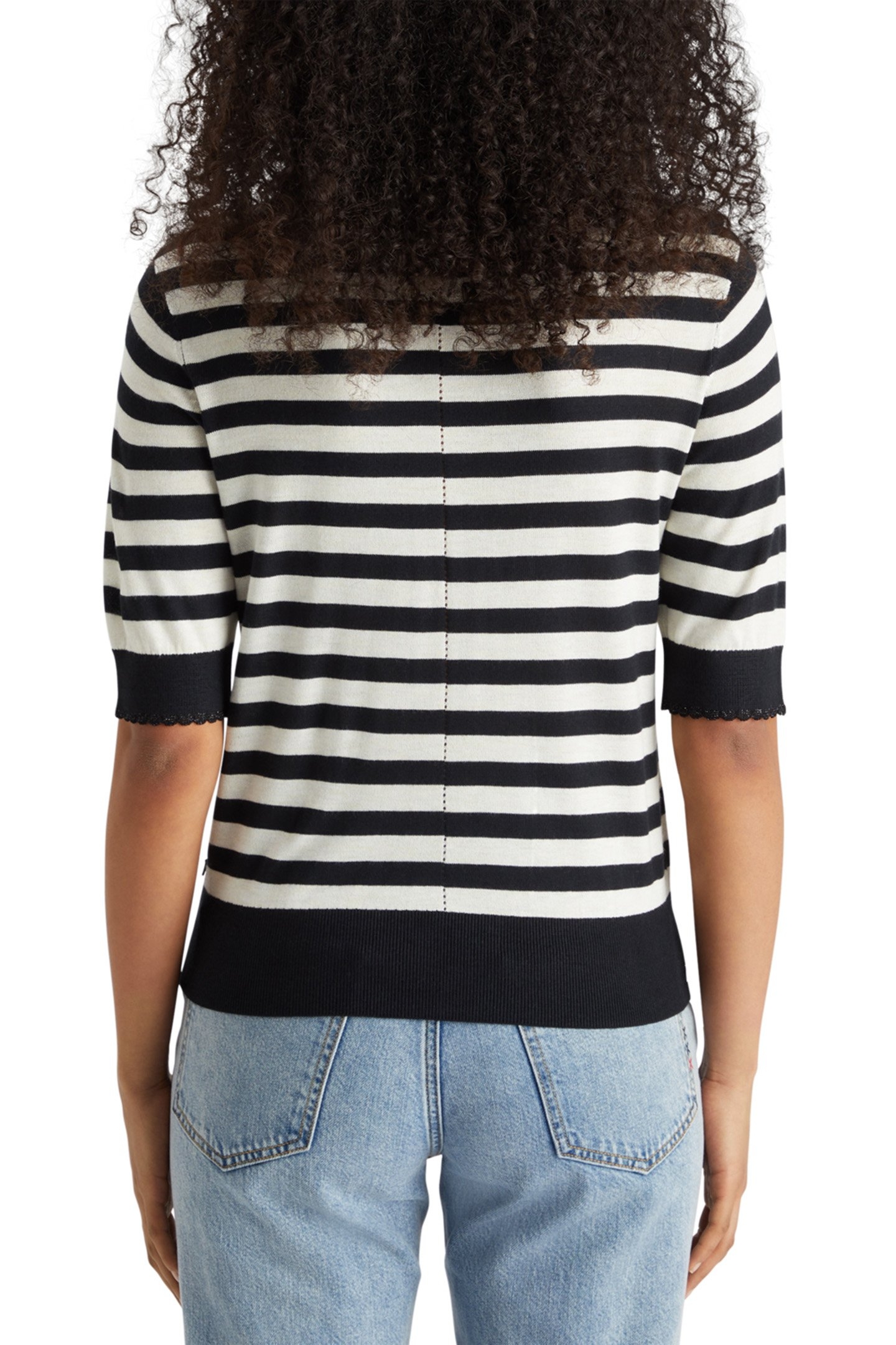 CREW NECK SHORT SLEEVED PULLOVER BLACK AND WHITE STRIPE 2