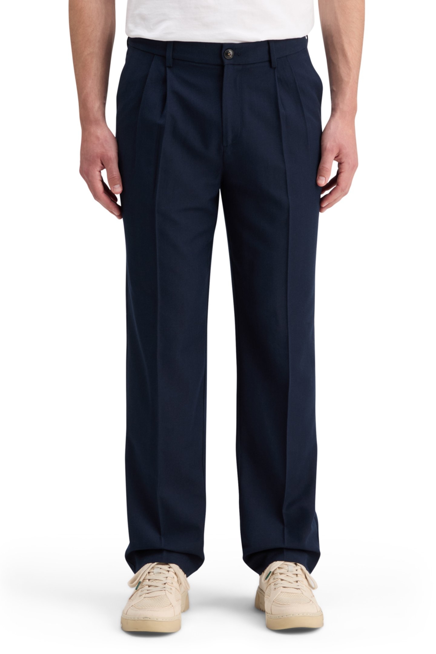 RELAXED STRAIGHT FIT PLEATED WOOL BLEND CHINO NIGHT 1