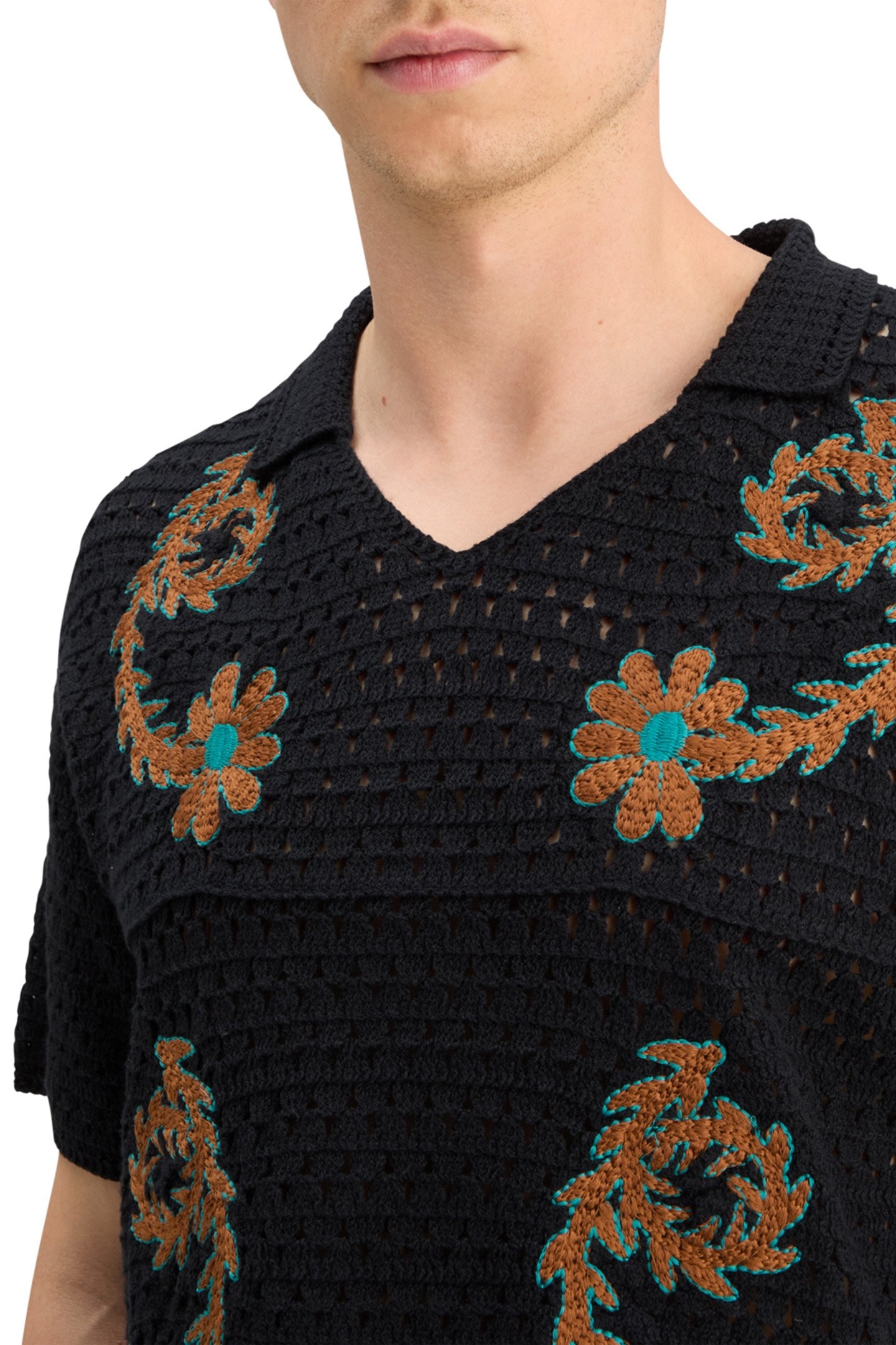 JOE JONAS X SCOTCH SODA CROCHET POLO SHORT SLEEVE BLACK 6