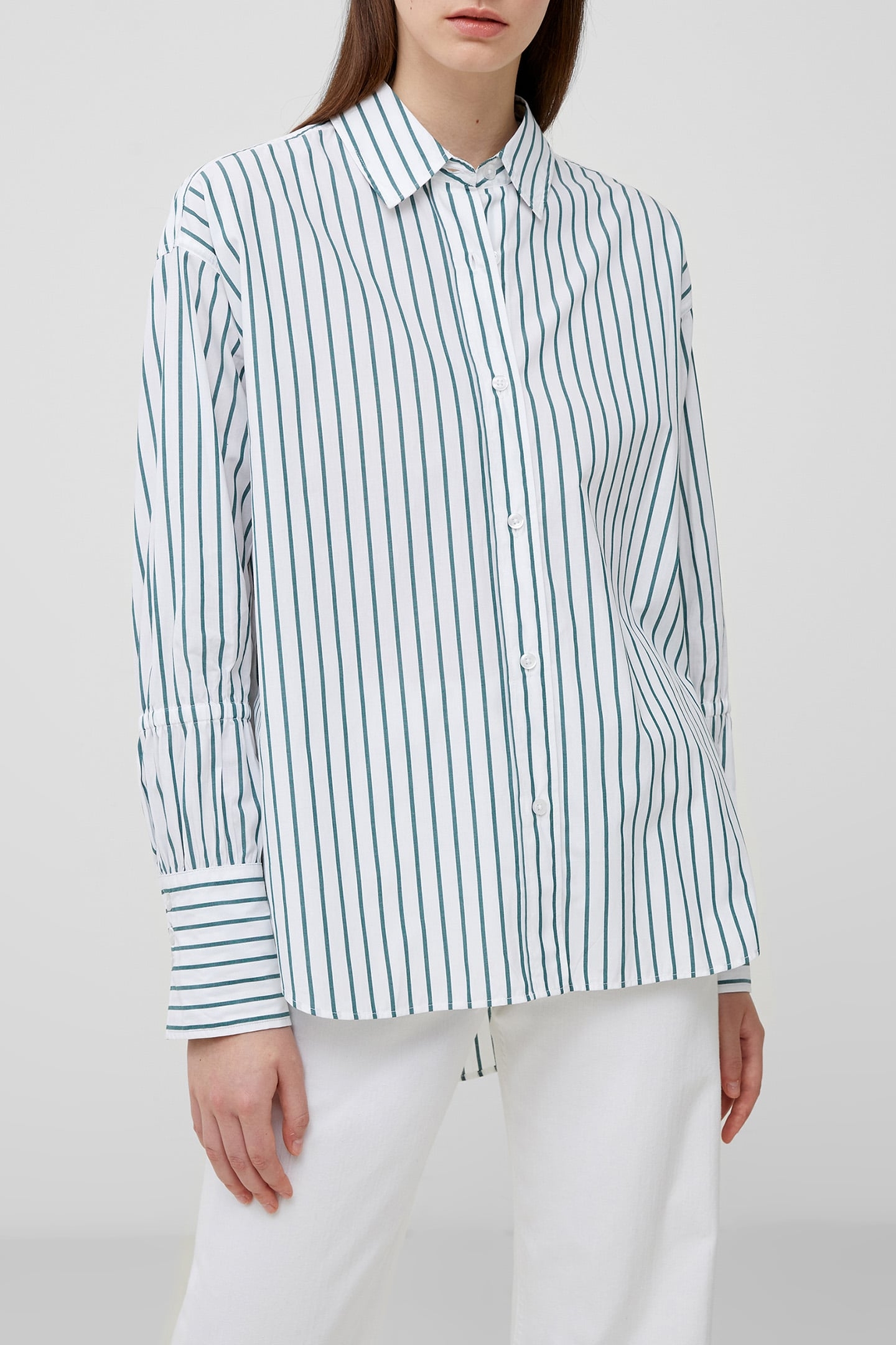 RHODES POPLIN SLV DETAIL SHIRT LINEN WHITE/FOREST G 1