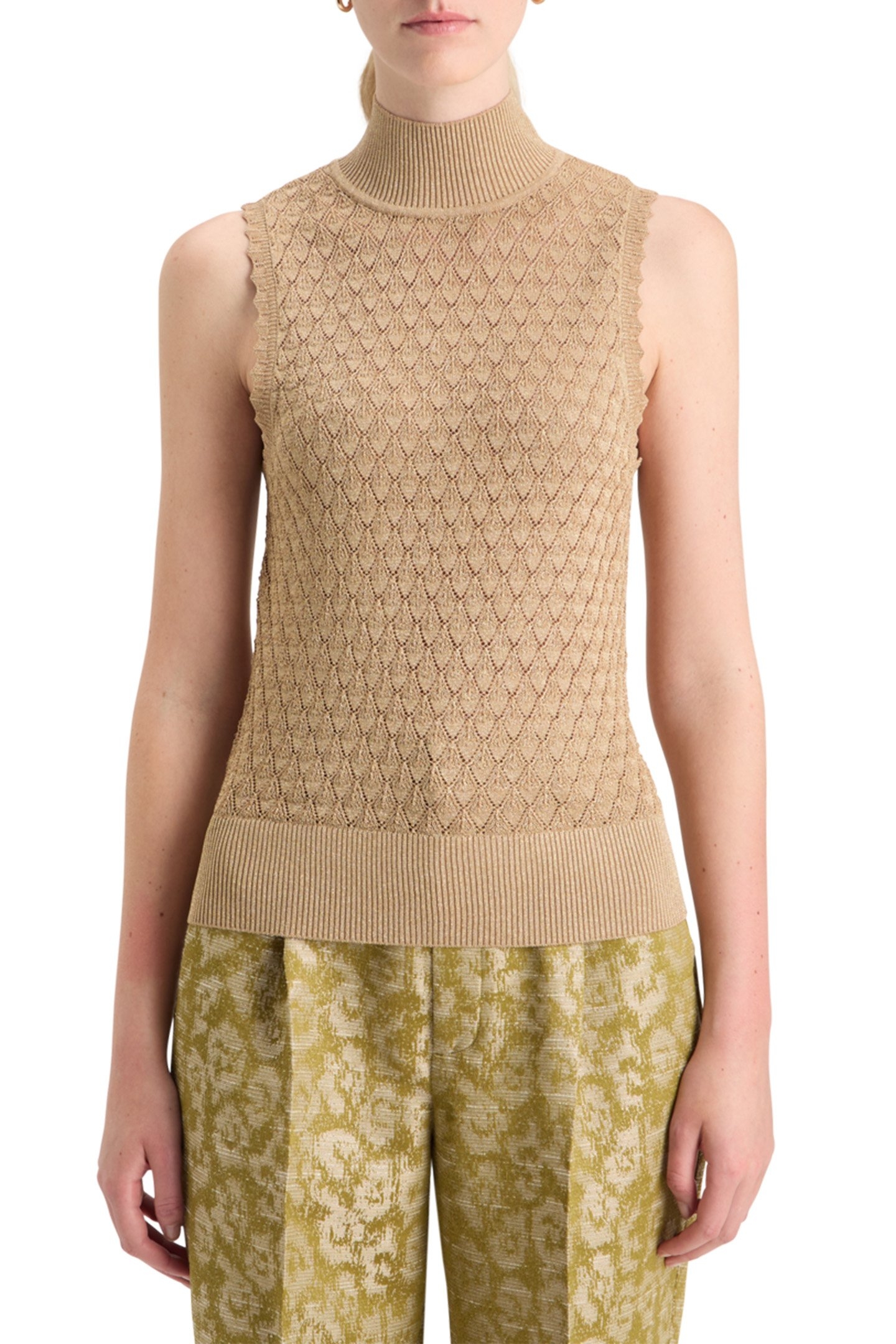 METALLIC POINTELLE KNITTED TANK GOLD 1