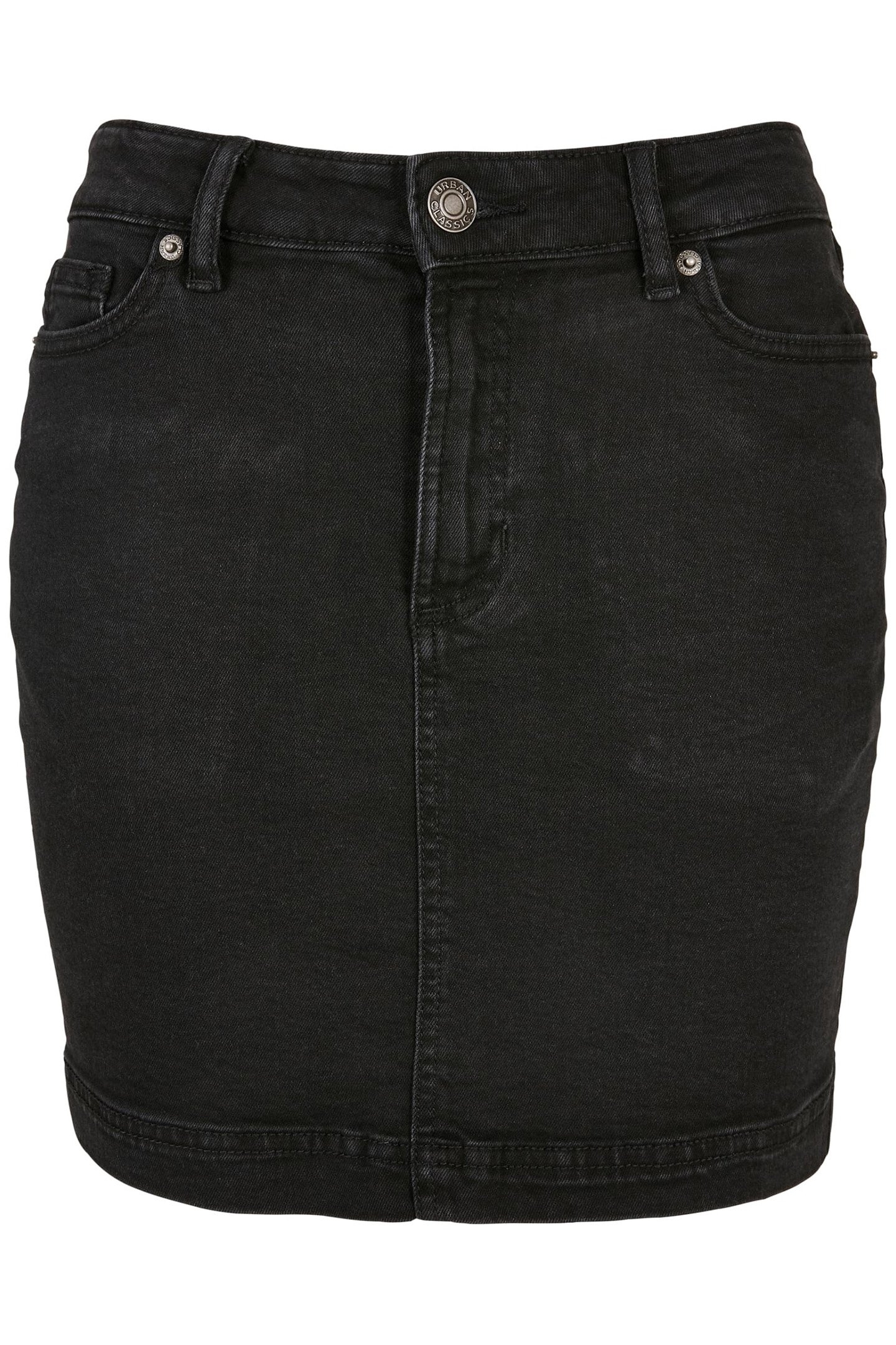 LADIES ORGANIC STRETCH DENIM MINI SKIRT BLACK WASHED 1