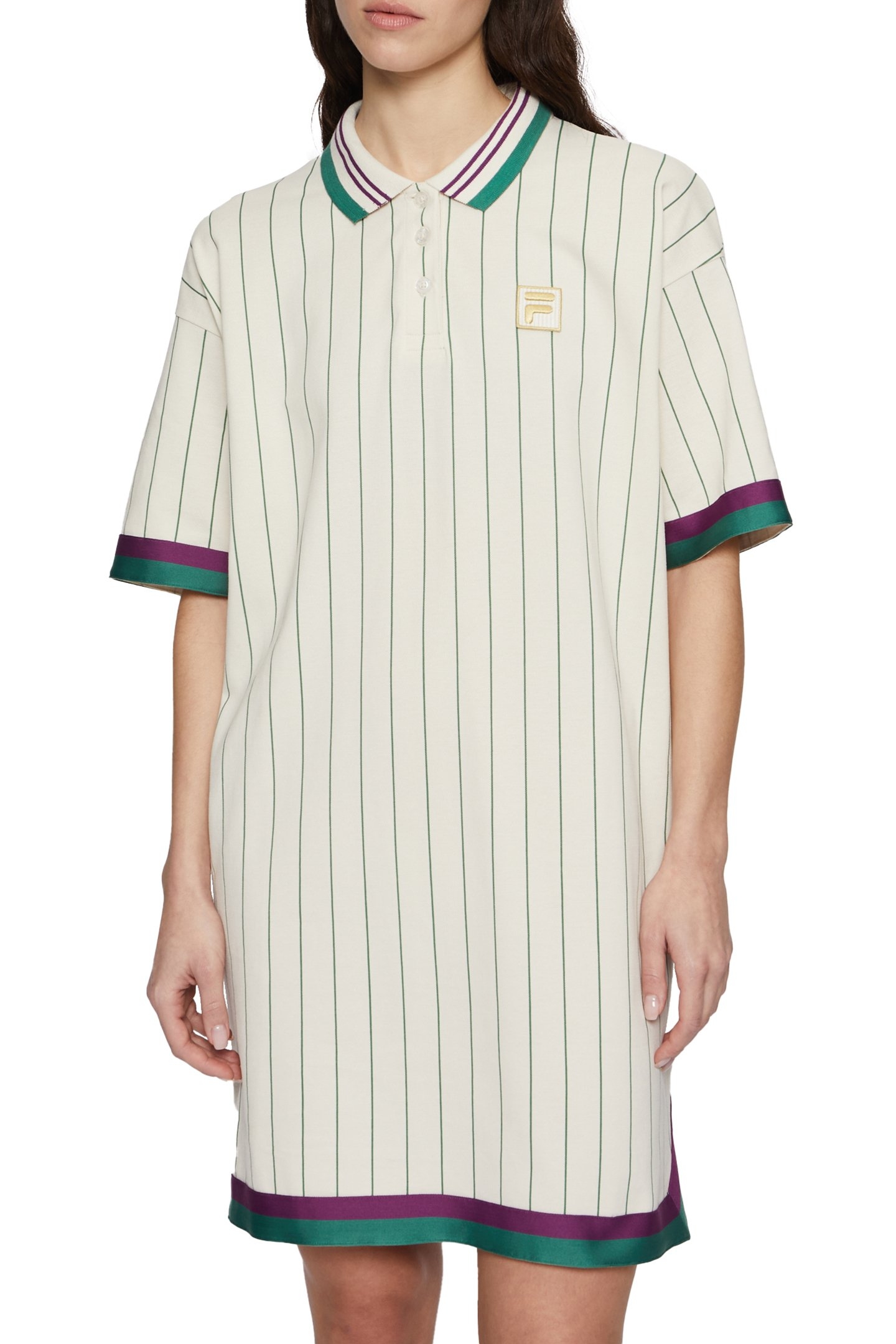 LAVINIA STRIPED OVERSIZED POLO DRESS ANTIQUE WHITE/FIR STRIP 1