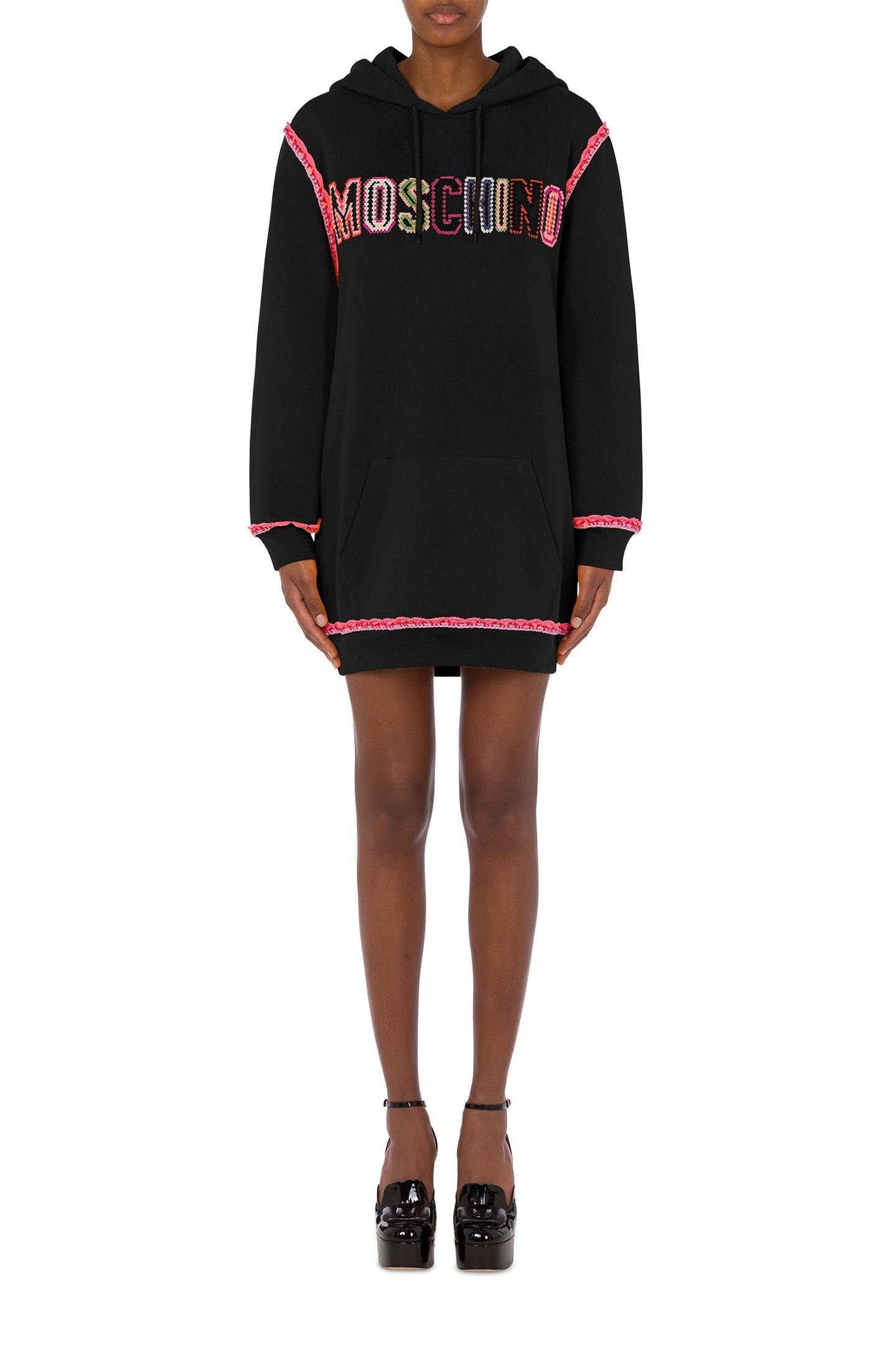 CROCHET DETAILS ORGANIC FLEECE DRESS BLACK 1