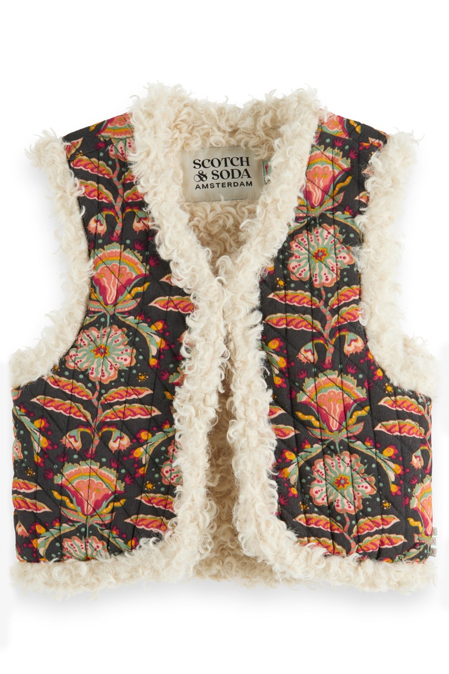 GIRL PRINTED GILET WITH FAUX FUR SAN FRAN FLOWER 1