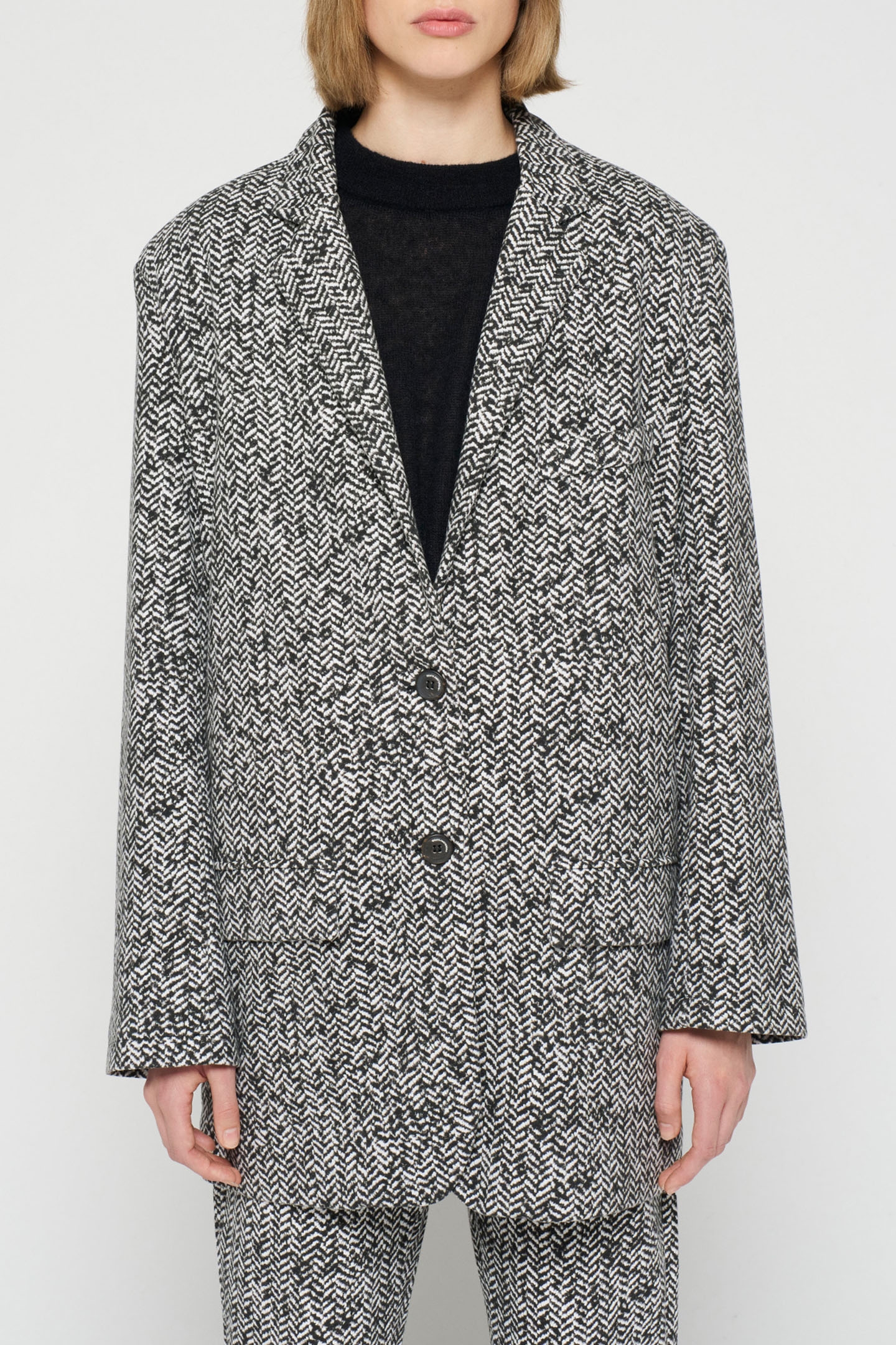 STATEMENT BLAZER HERRINGBONE BLACK 1