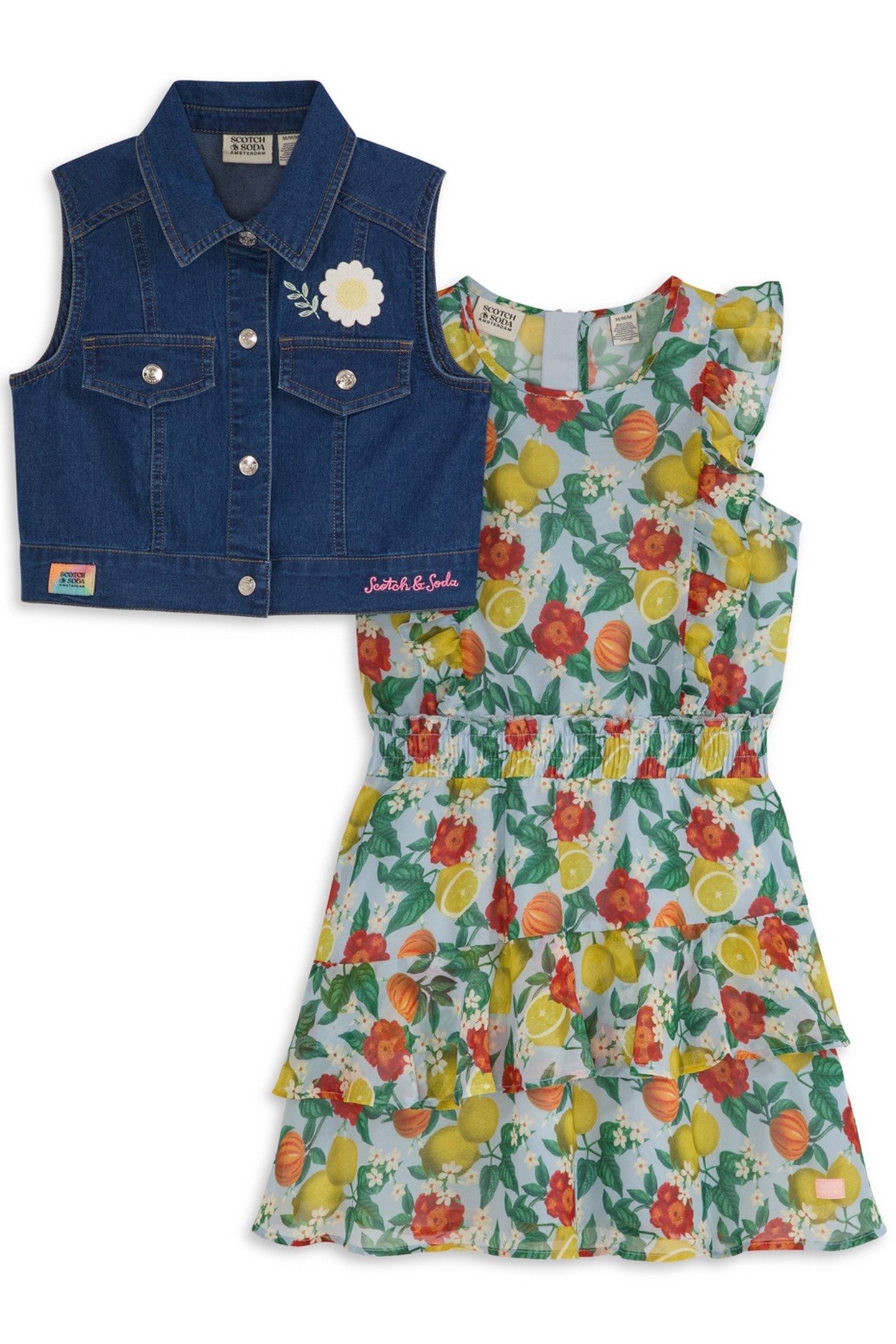 GIRLS S&S DRESS & VEST SET SKY/PEWTER 1