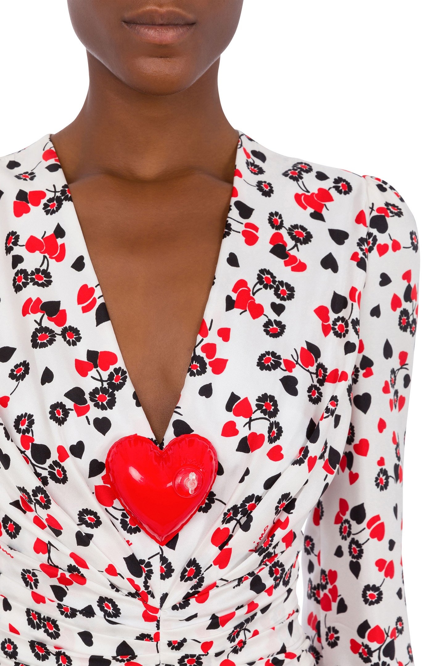 ALLOVER HEARTS SILK TWILL DRESS WHITE 4