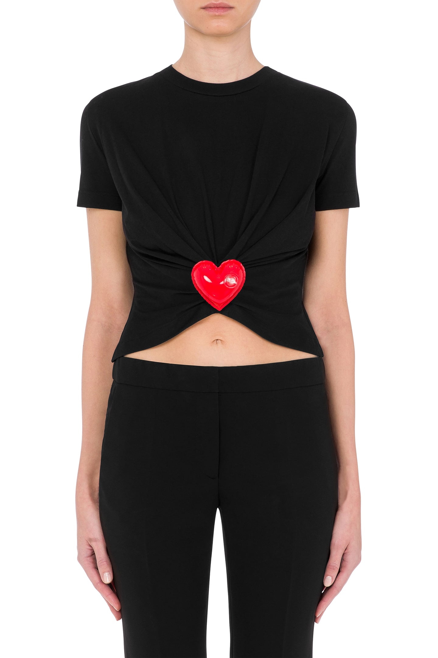 INFLATABLE HEART ORGANIC JERSEY CROPPED T-SHIRT BLACK 1