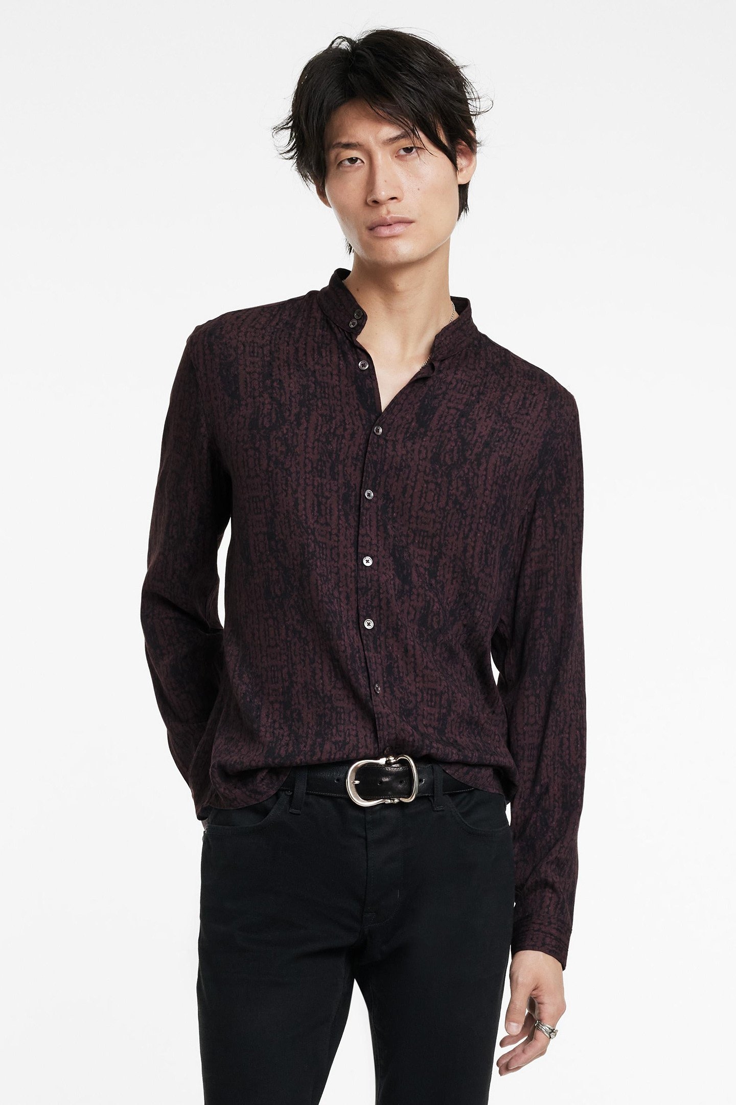 DOUBLE BAND COLLAR SHIRTSWITH SEAM DETAIL DARK PLUM 1
