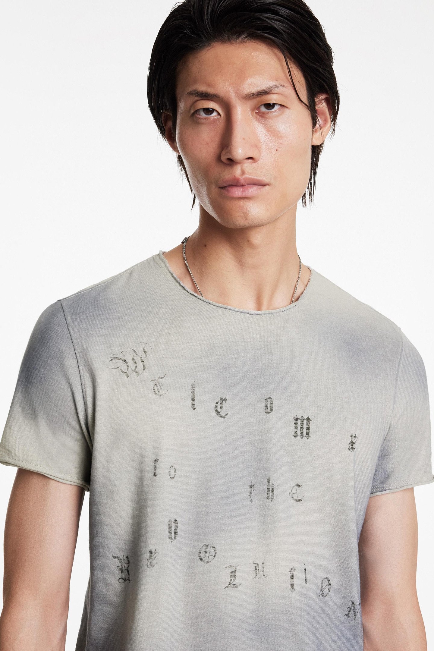 SS RAW EDGE TEE - WELCOMETO THE REVOLUTION TEA STAIN 3