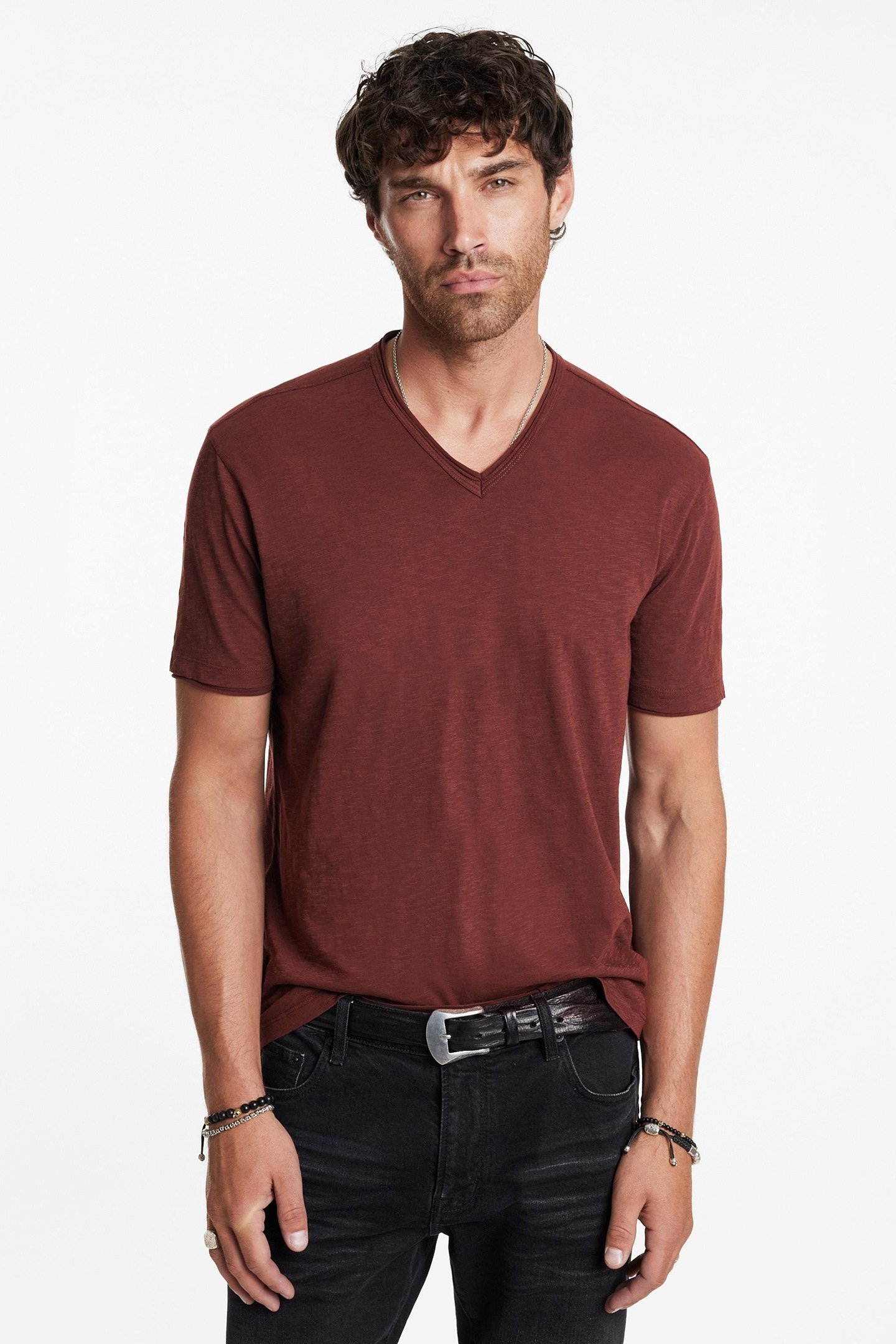 MILES SLUB V-NECK WITH CUT RAW EDGE PRUCE 1
