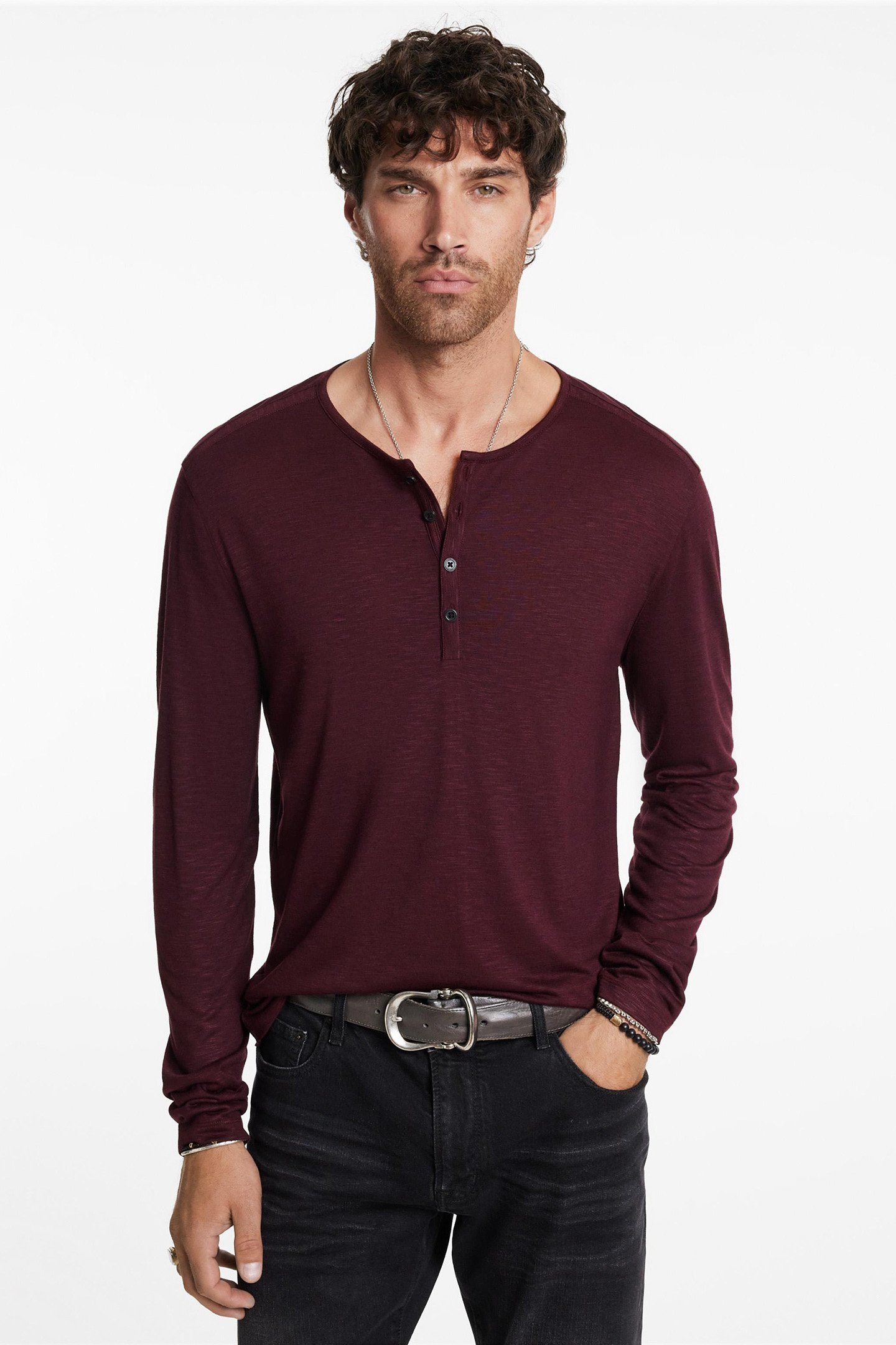 DANVILLE REGULAR FIT LS HENLEY SCARLET 1