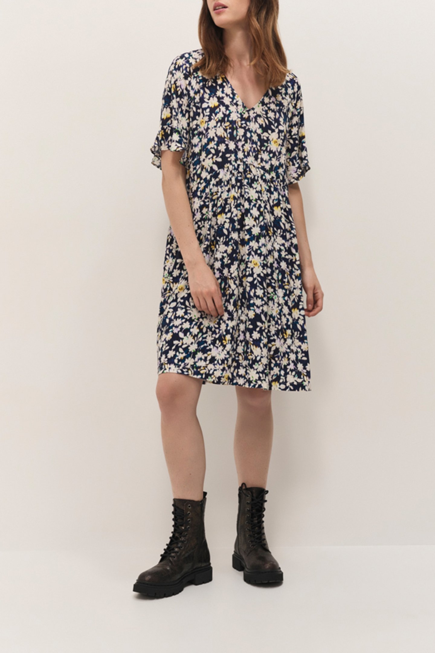 RANDY - NAVY DRESS WITH FLORAL ILLUSION PRINT 1