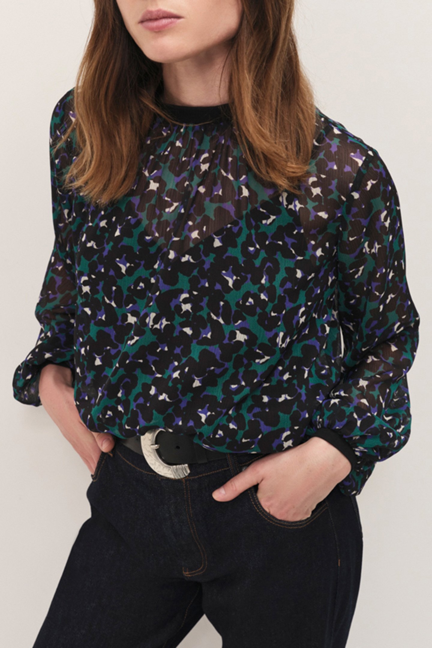 CAXIE - EVERGREEN BLOUSE WITH TACHIST PRINT 1