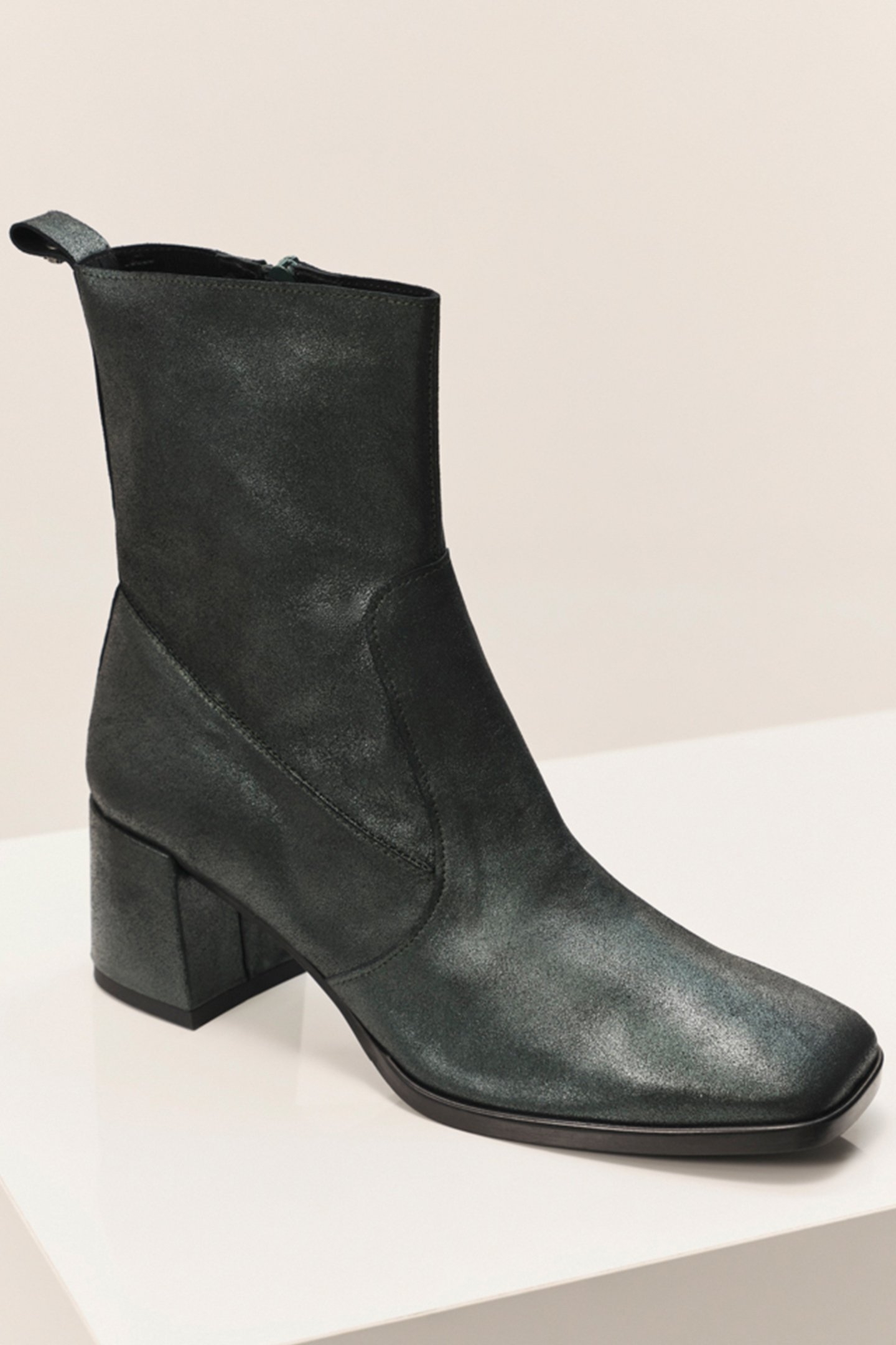 O.HELEN - SYCAMORE HEEL BOOTS IN IRIDESCENT SUEDE LEATHER 1