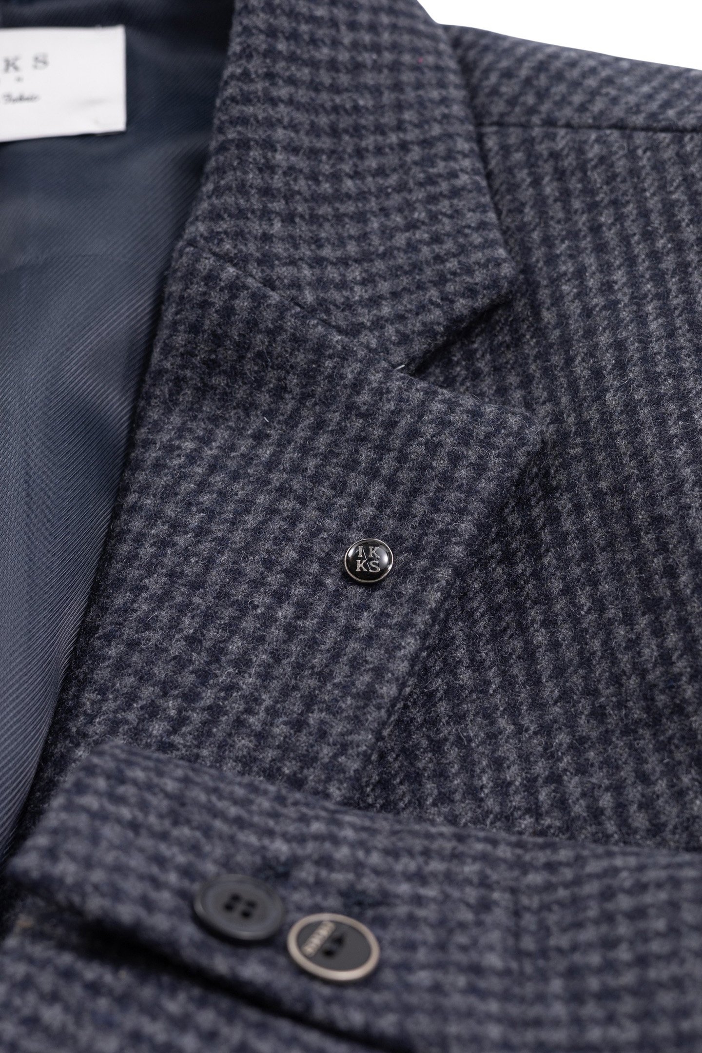 CHECK NAVY WOOL COAT 8