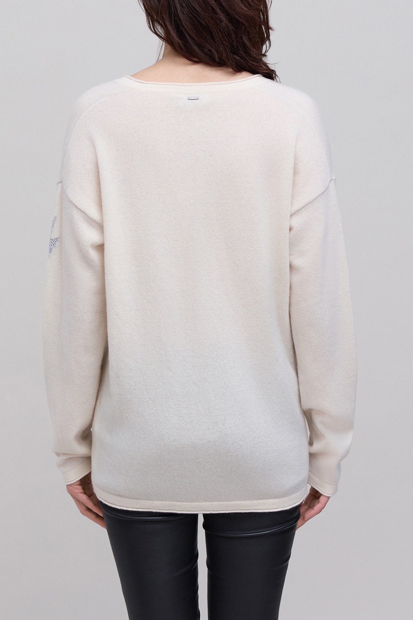 WOMEN’S ECRU PURE CASHMERE KNIT V_NECK SWEATER 2