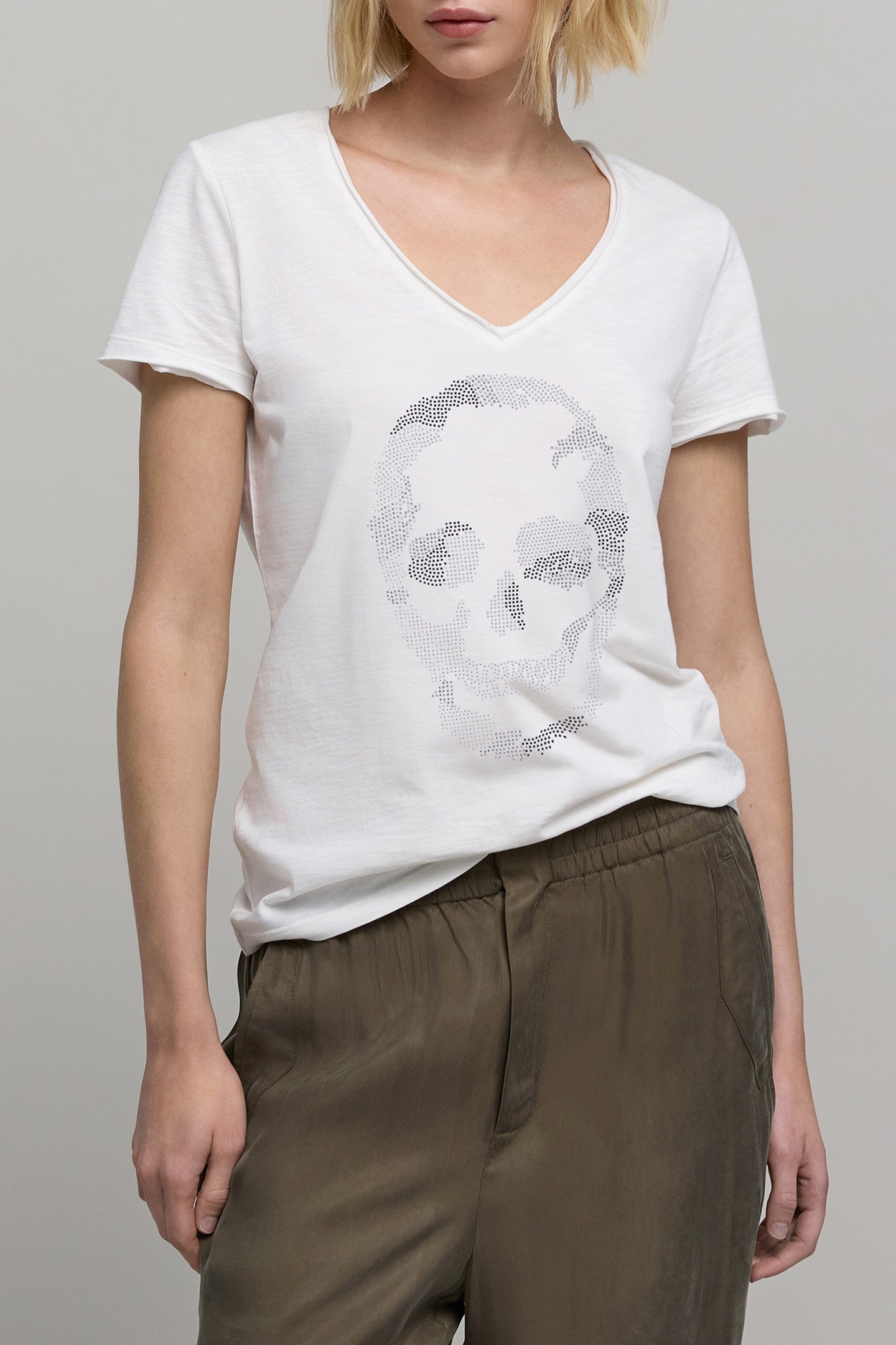 WHITE ORGANIC COTTON SKULL AND CROSSBONES T-SHIRT 1