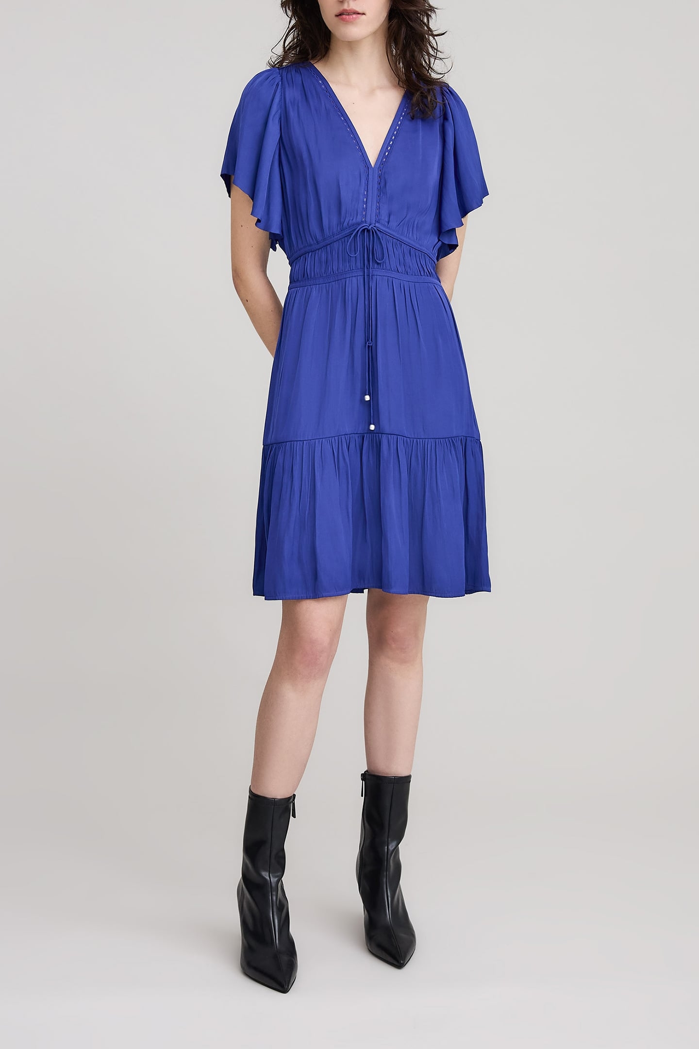 ROYAL BLUE CRUMPLED DRESS WITH BUTTERFLY SLEEVES 1