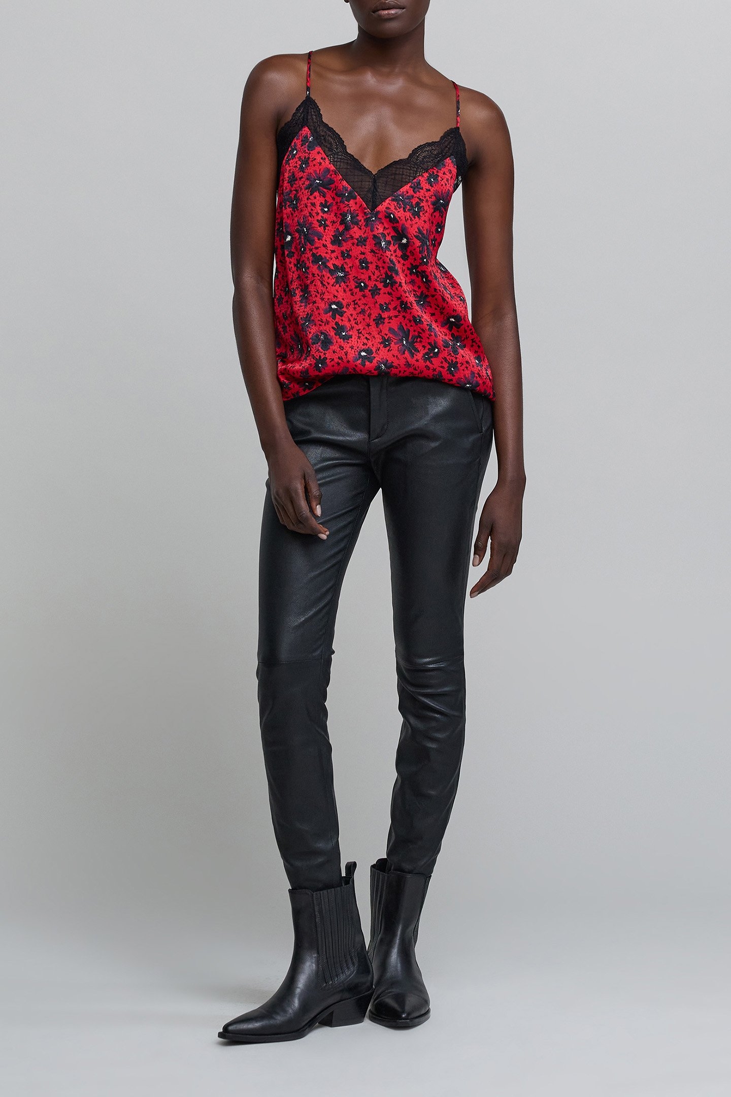 RED FLORAL PRINT CAMISOLE WITH THIN STRAPS 3