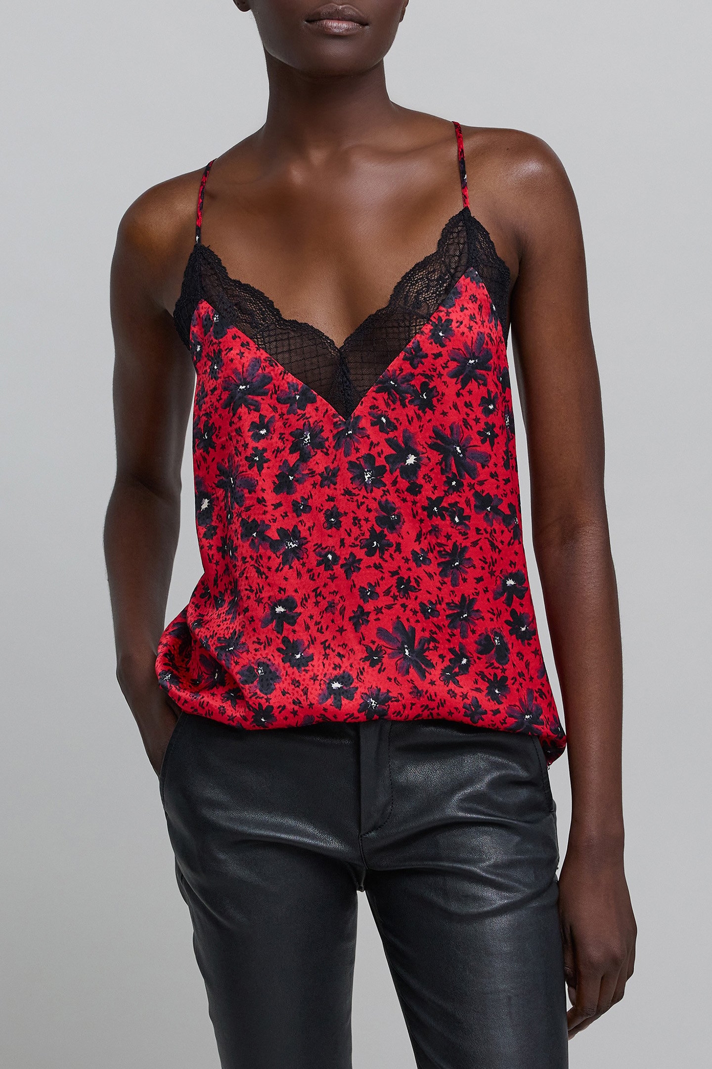 RED FLORAL PRINT CAMISOLE WITH THIN STRAPS 1