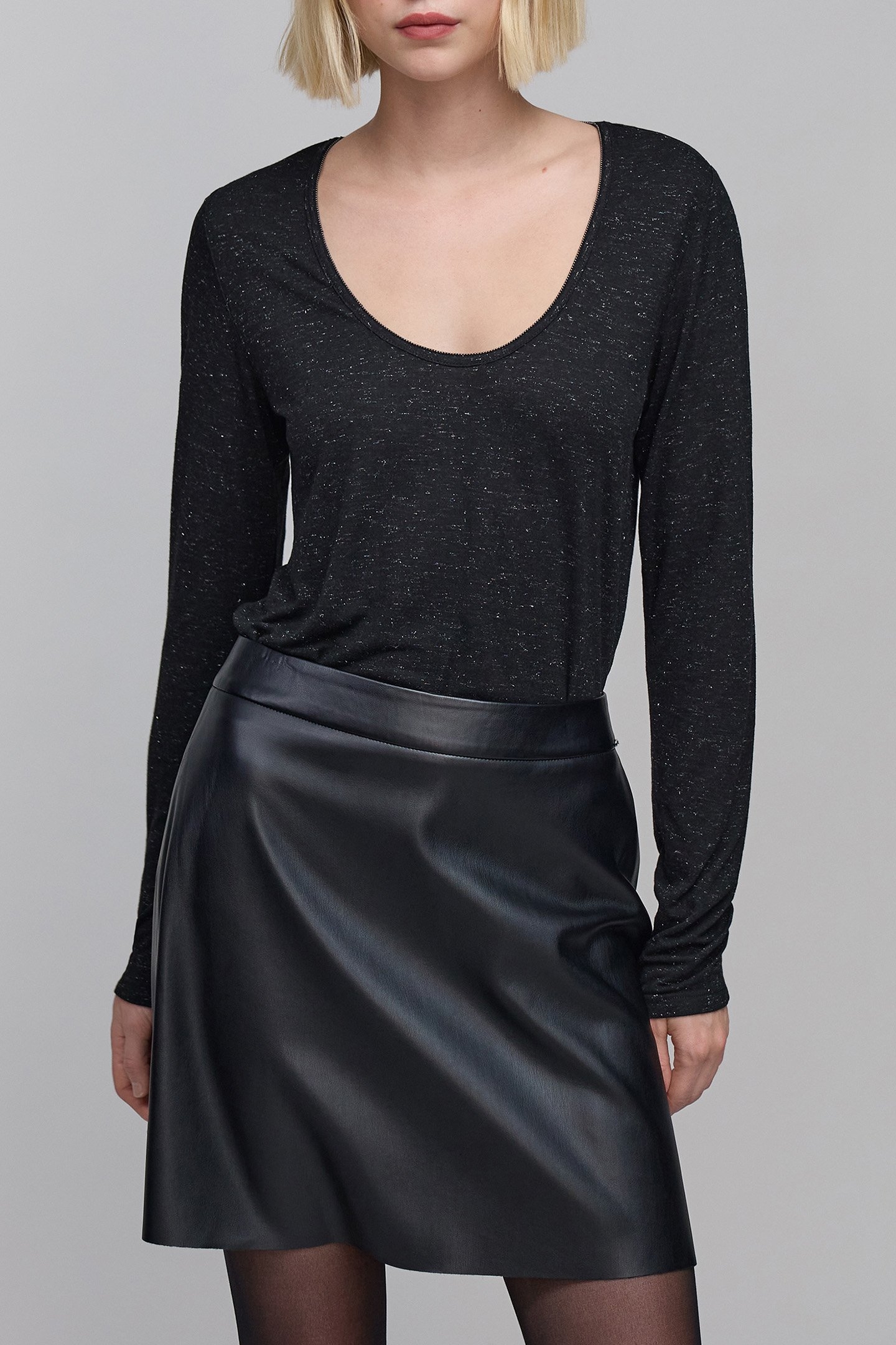 BLACK KNIT TEE WITH LUREX JEWEL COLLAR 1