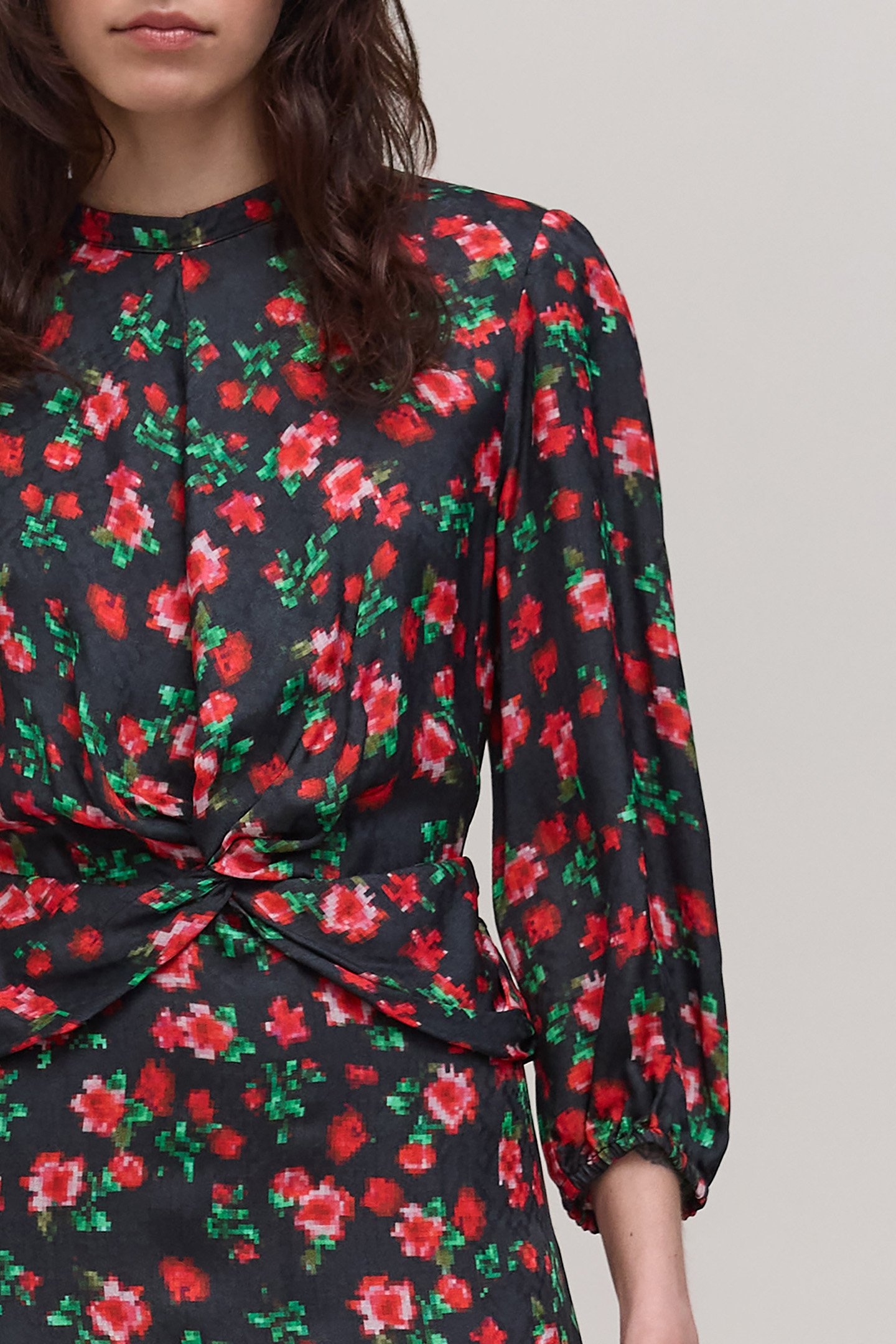 FLOWER PIXEL PRINT BLACK MAXI DRESS 5