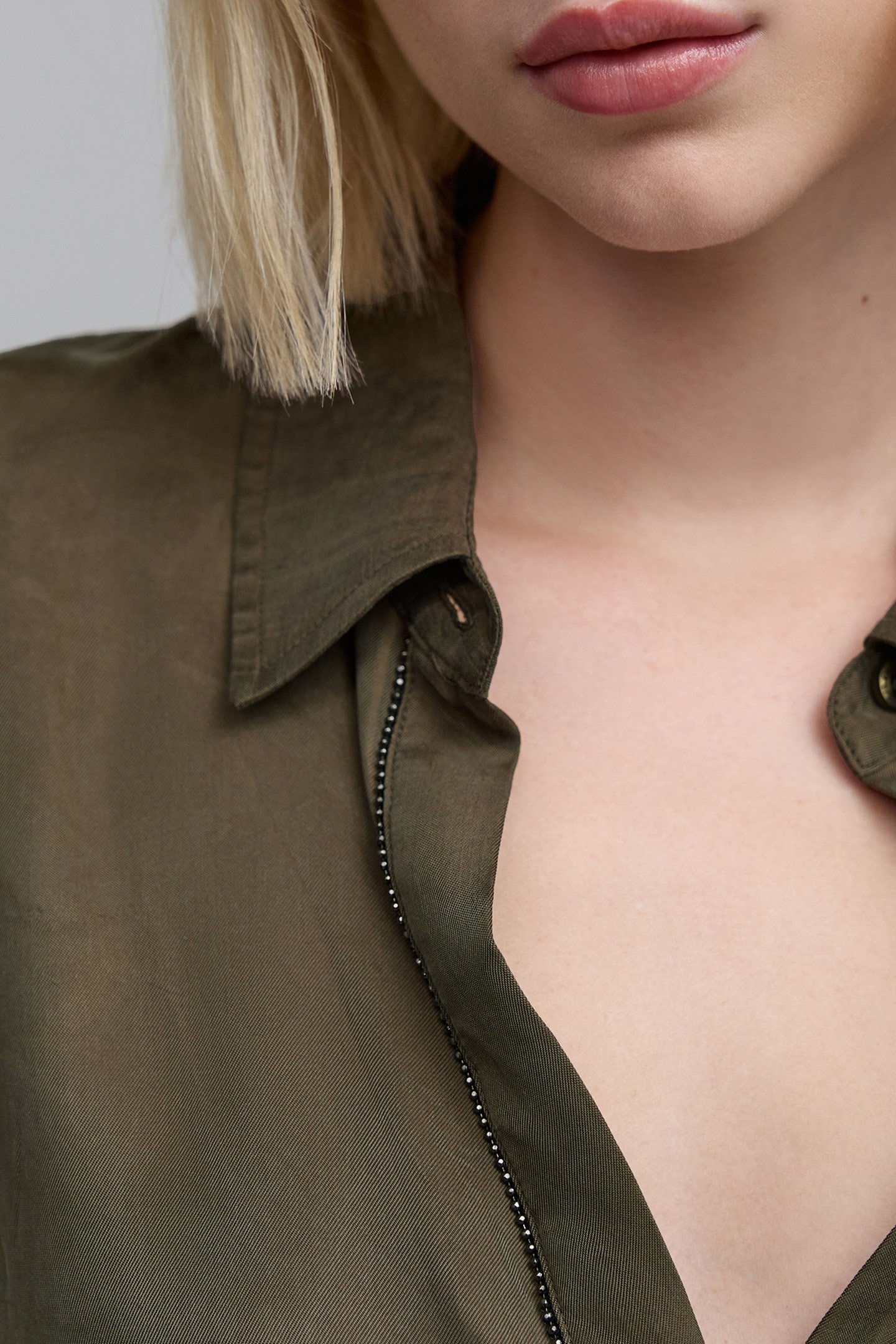 KHAKI MIDI SHIRT DRESS WITH JEWELS 6