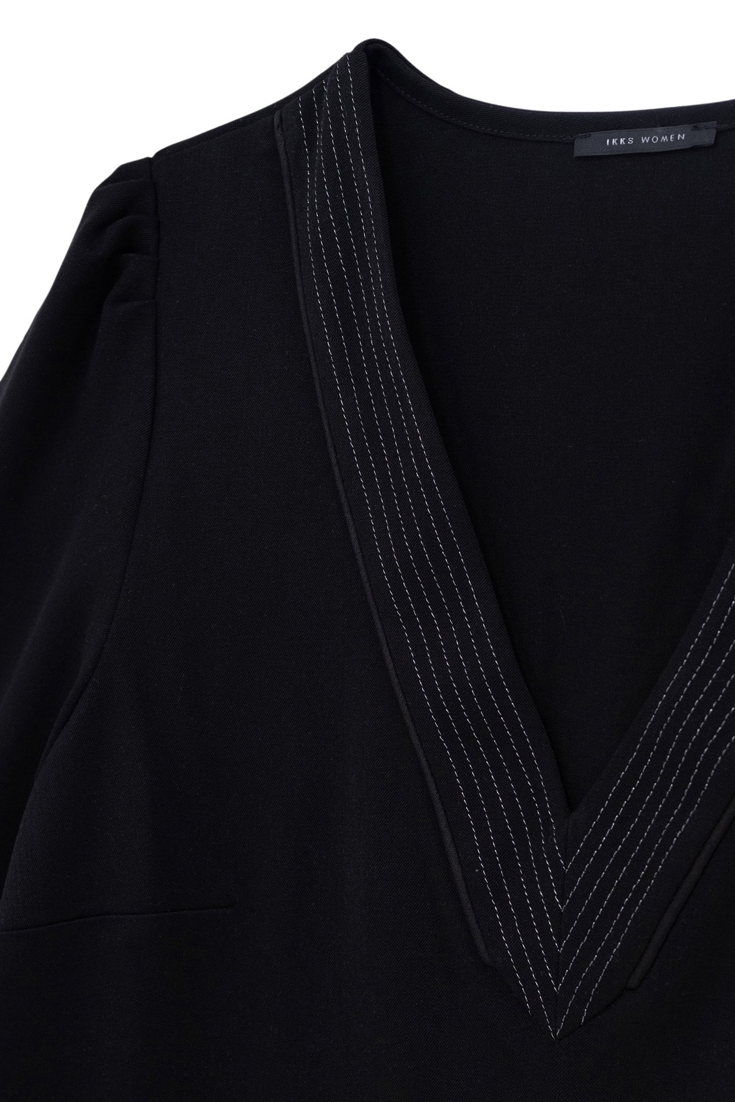 V-NECK LUREX OVERSTITCHED BLACK WRAP DRESS 7