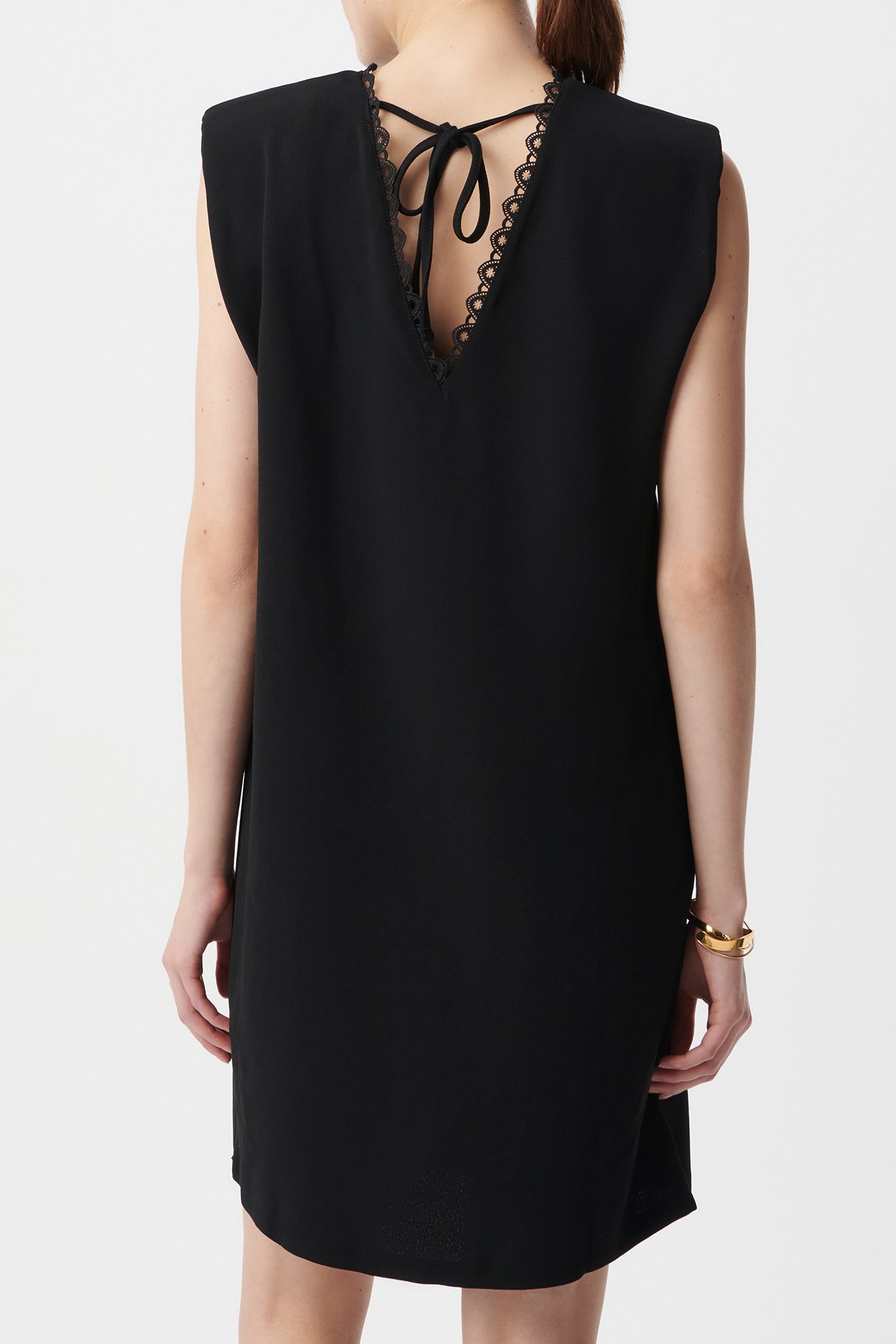 BLACK DRESS WITH V-NECK LACE MOTIF ON FRONT AND BACK 2