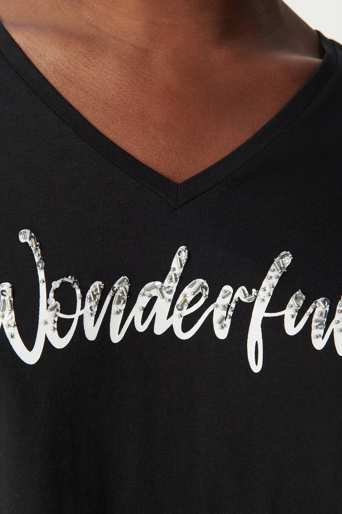 BLACK TEE-SHIRT WITH PEARL EMBROIDERY MESSAGE 6