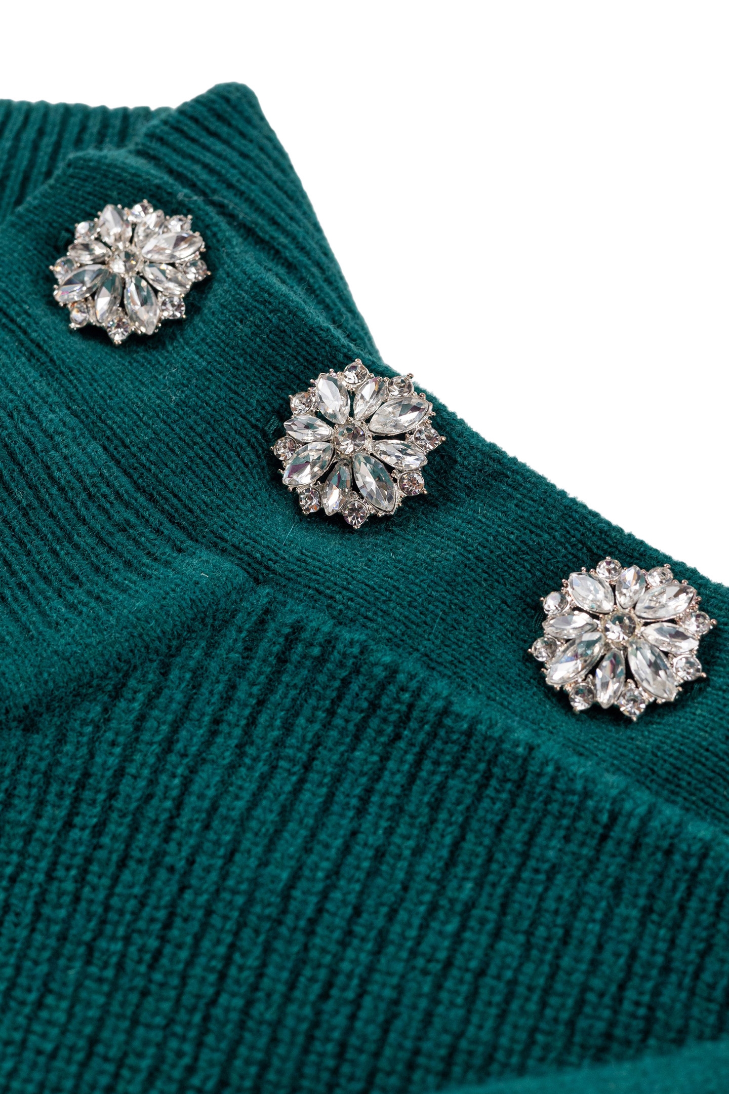 EMERALD KNIT SWEATER STAND-UP COLLAR RHINESTONE BUTTONS WOME 3