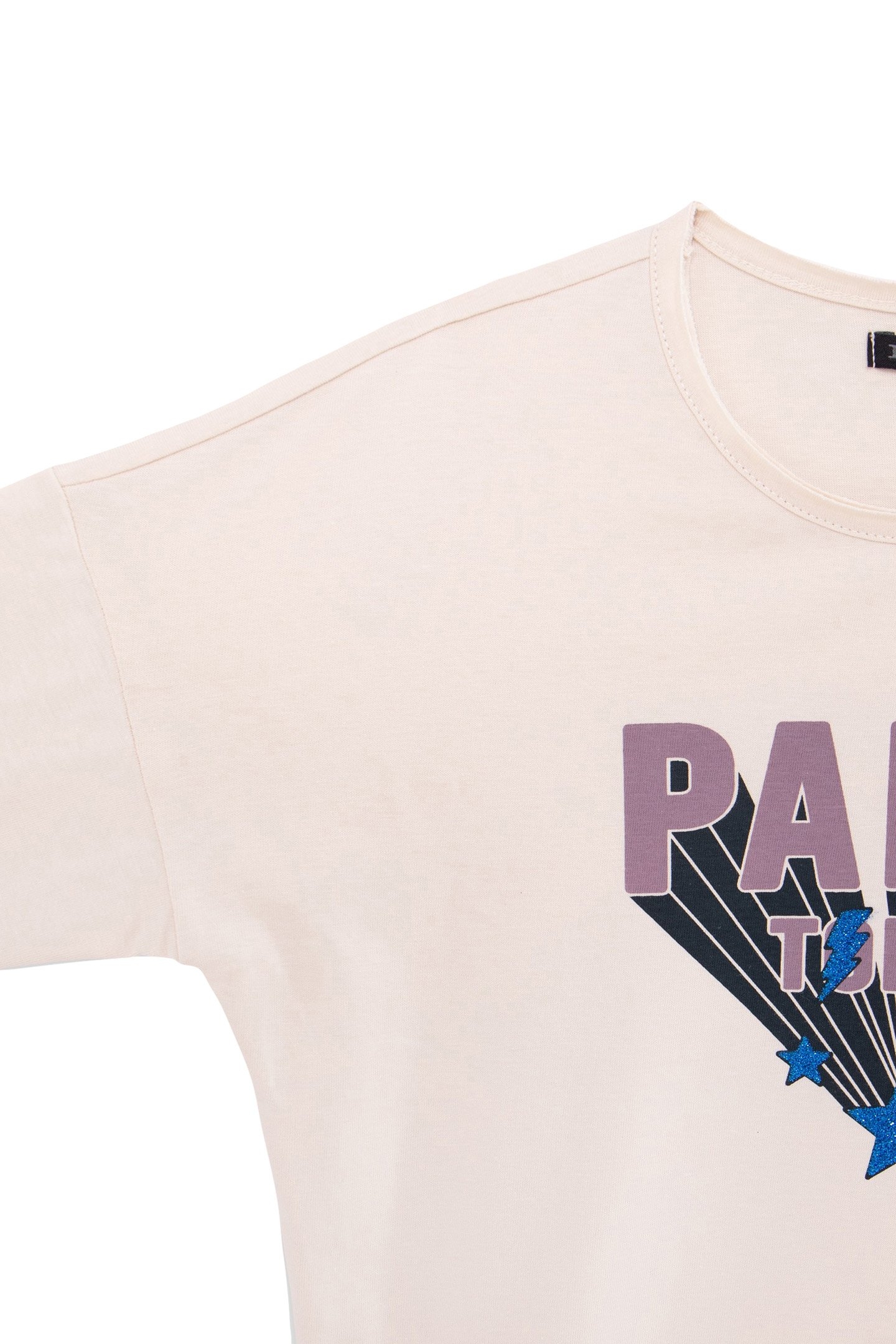 GIRL'S ECRU MESSAGE T-SHIRT WITH GLITTER STARS 3