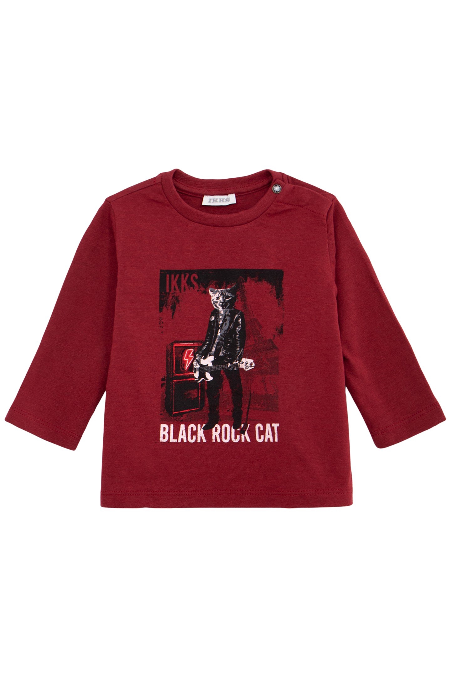 BABY BOY BURGUNDY VISUAL T-SHIRT CAT ROCKER 1
