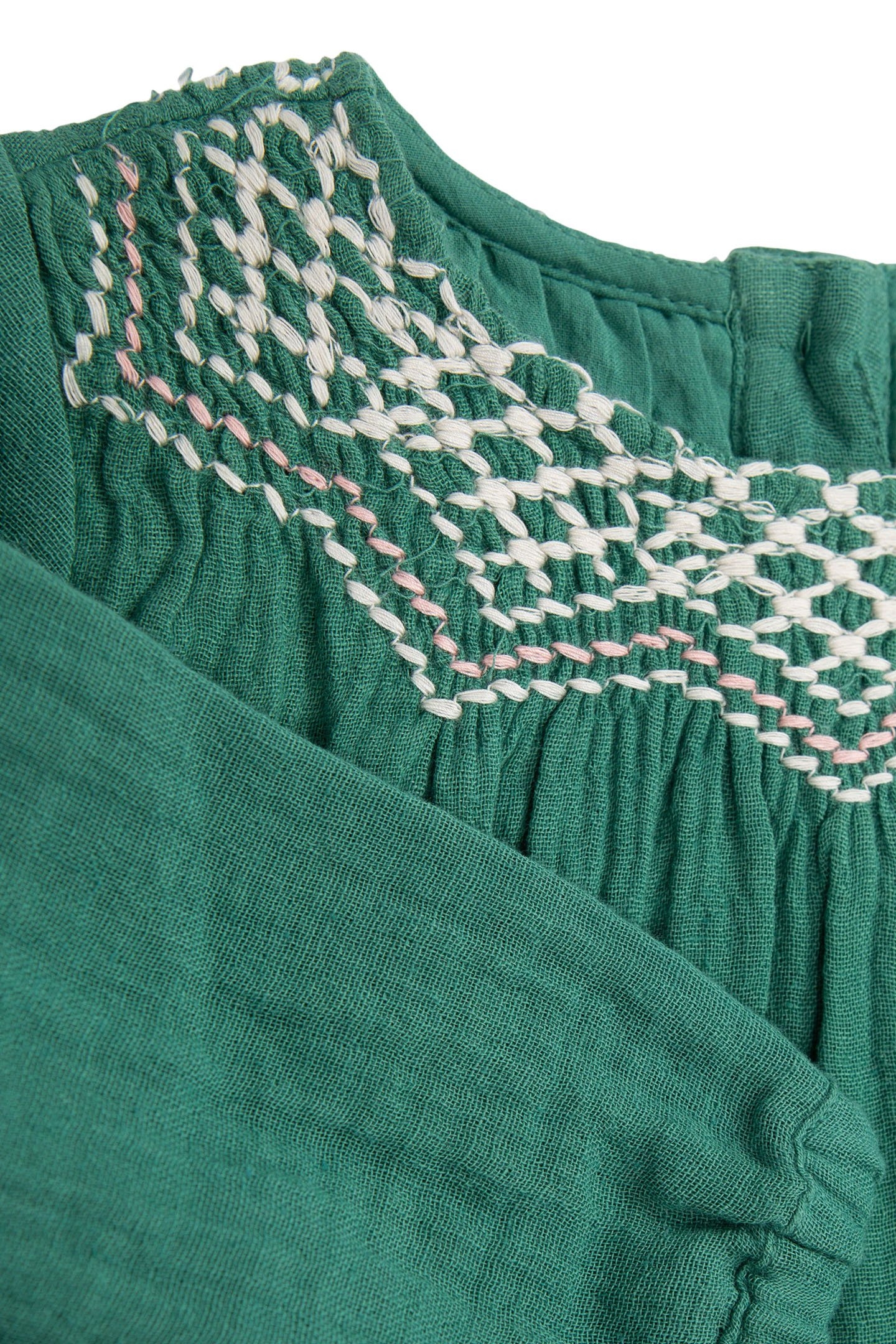 BABY GIRL GREEN DRESS WITH EMBROIDERED NECKLINE 3