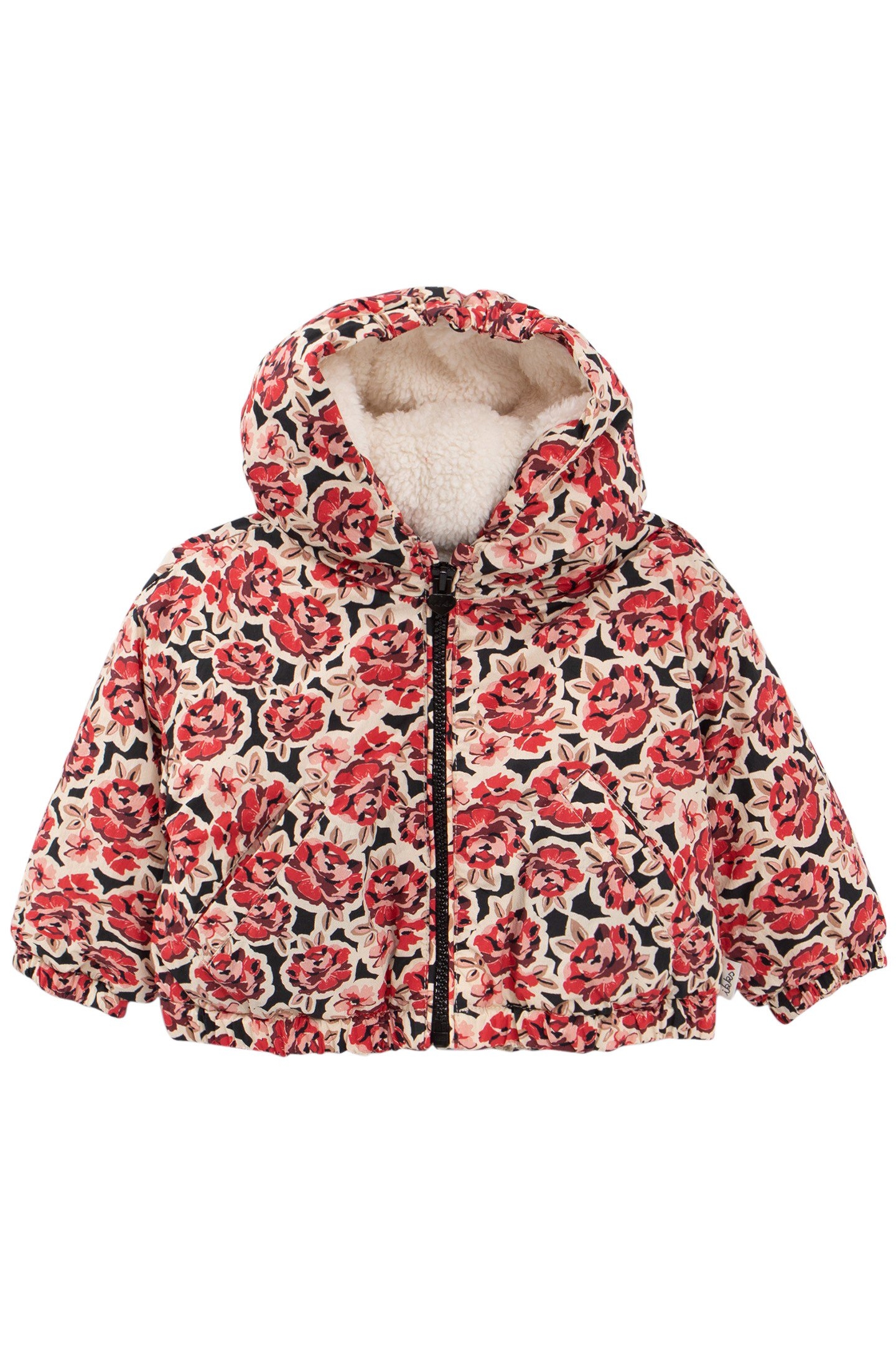 BABY GIRL MAXI PINK PRINT BLACK PADDED JACKET 1