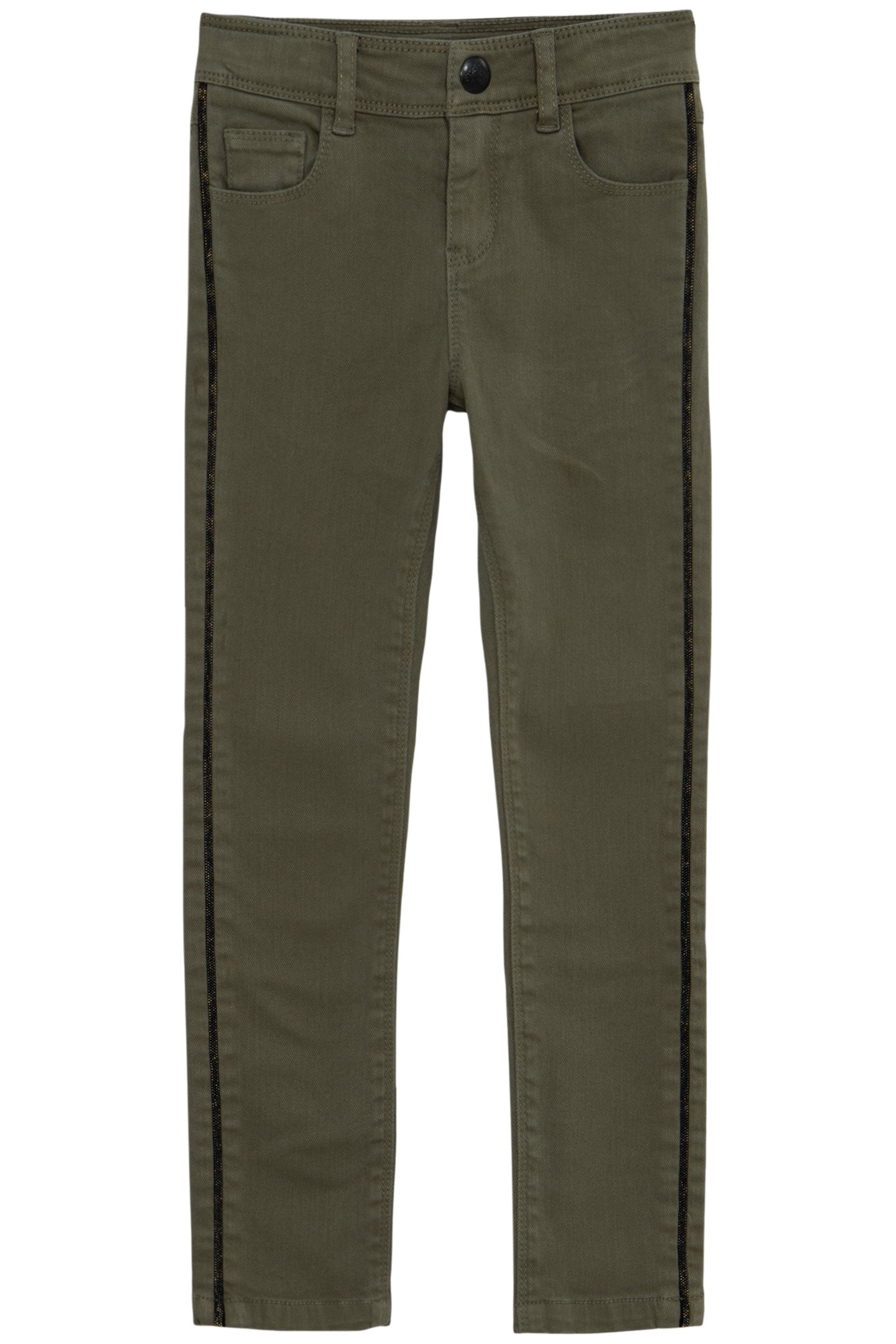 GIRL'S UPCYCLED SLIM KHAKI JEWEL-BRAIDED JEANS 1