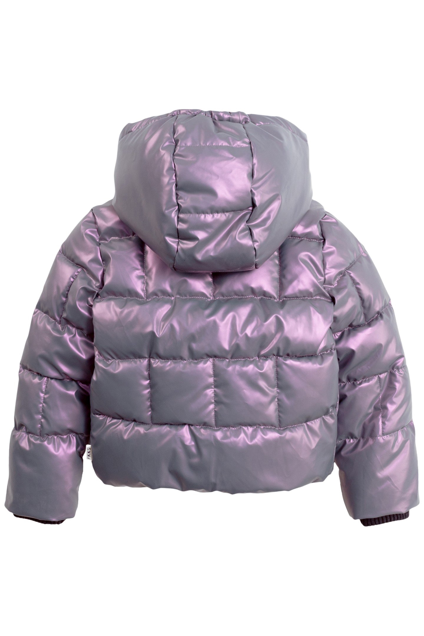 SHORT LILAC IRIDESCENT DOWN JACKET WITH GIRL'S TRIM 2