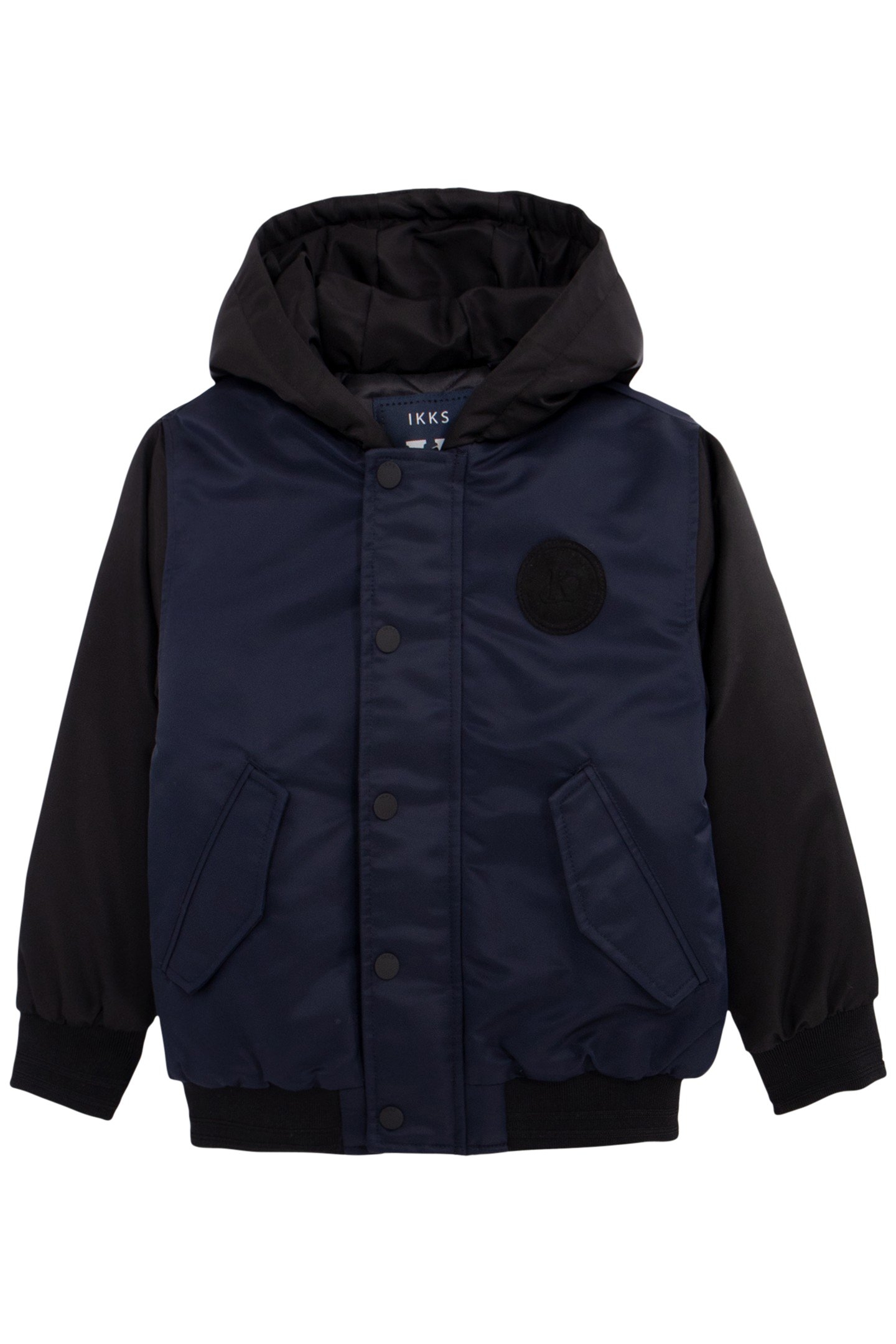 BOYS' NAVY HOODED JACKET WITH BLACK SLEEVES 1