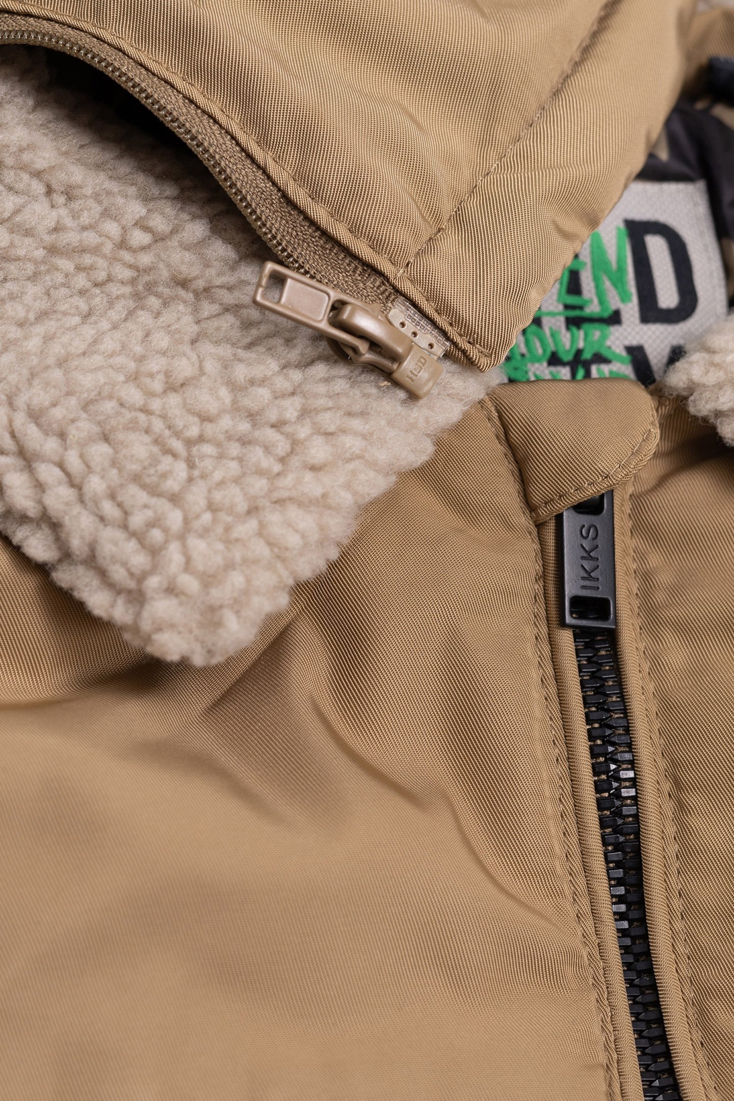 CAMEL BOMBER WITH FUR COLLAR AND DETACHABLE HOOD FOR BOYS 7