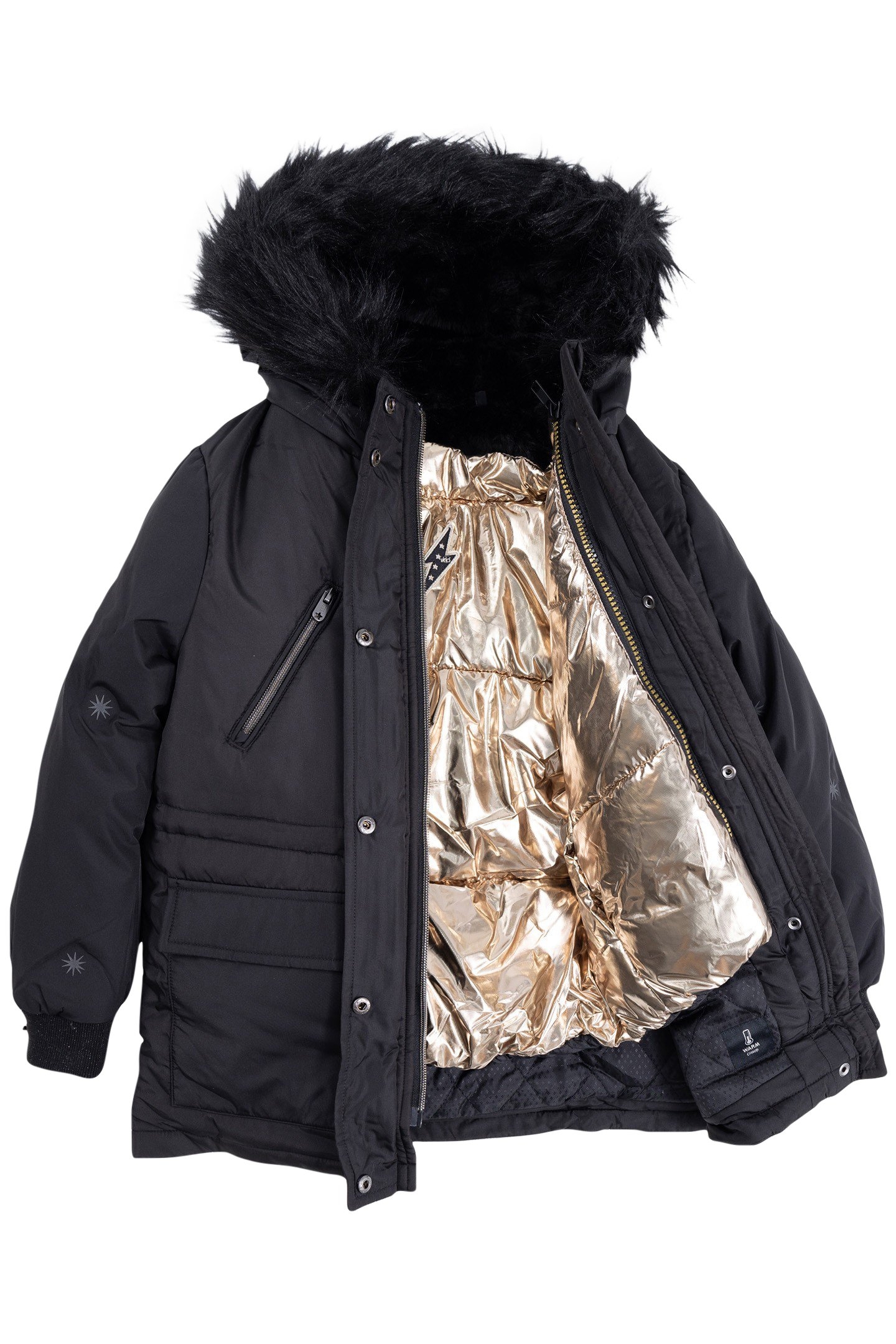 GIRL'S 2-IN-1 BLACK PARKA WITH SLEEVELESS GOLD DOWN JACKET 3