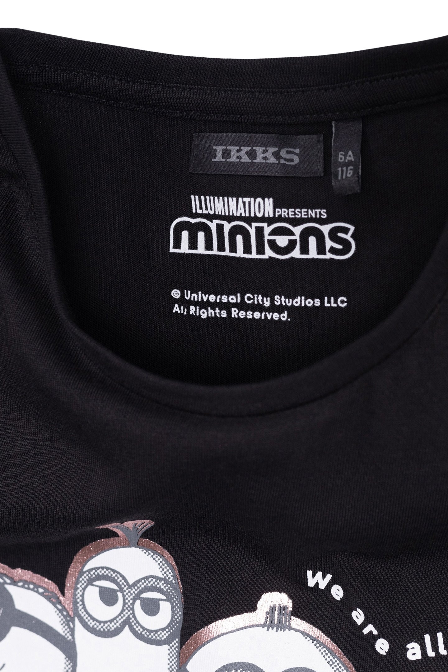 GIRL'S BLACK ORGANIC COTTON MINIONS FOIL PRINT T-SHIRT 5