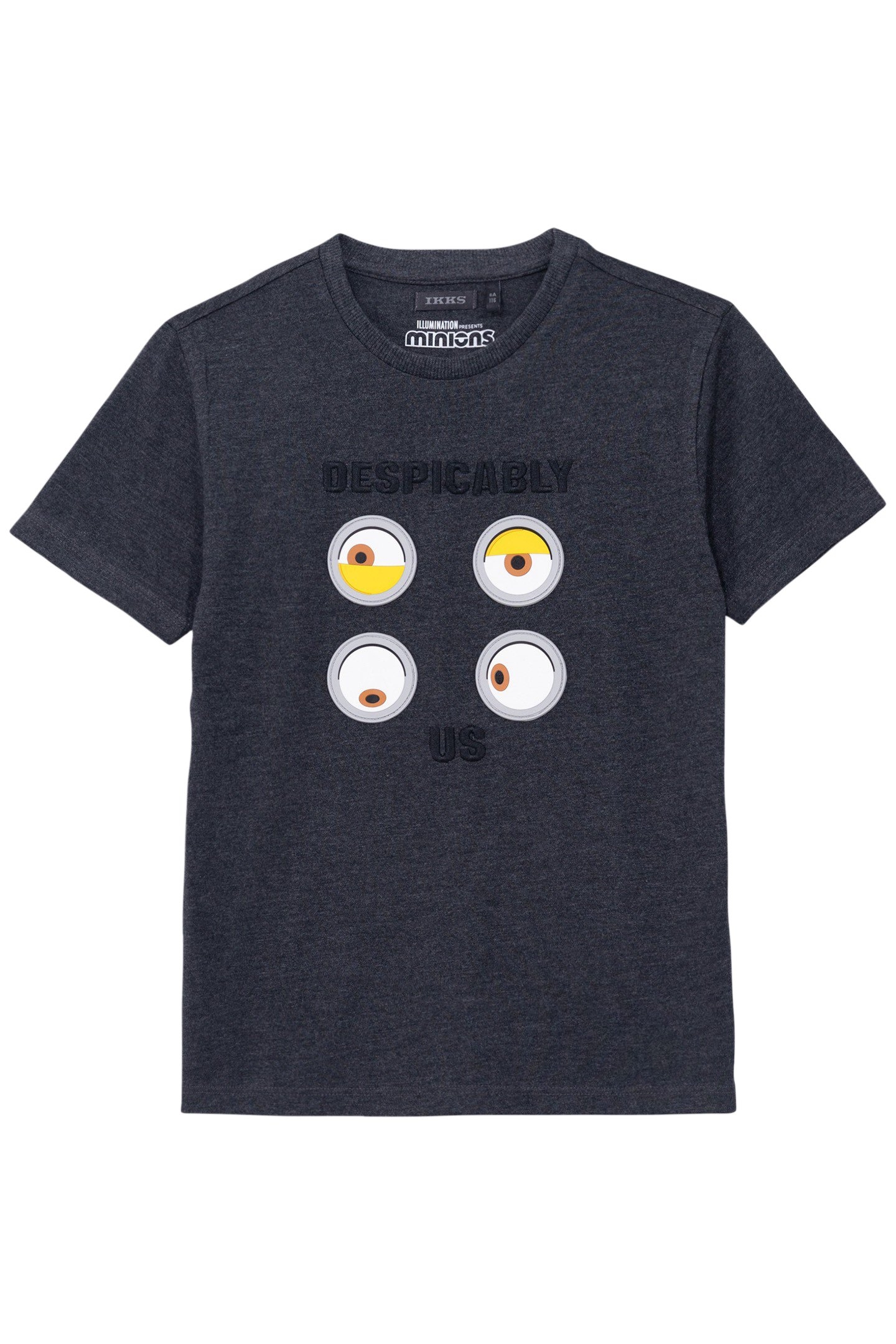 GREY ORGANIC COTTON T-SHIRT WITH 4 MINIONS BOY EYE BADGES 1