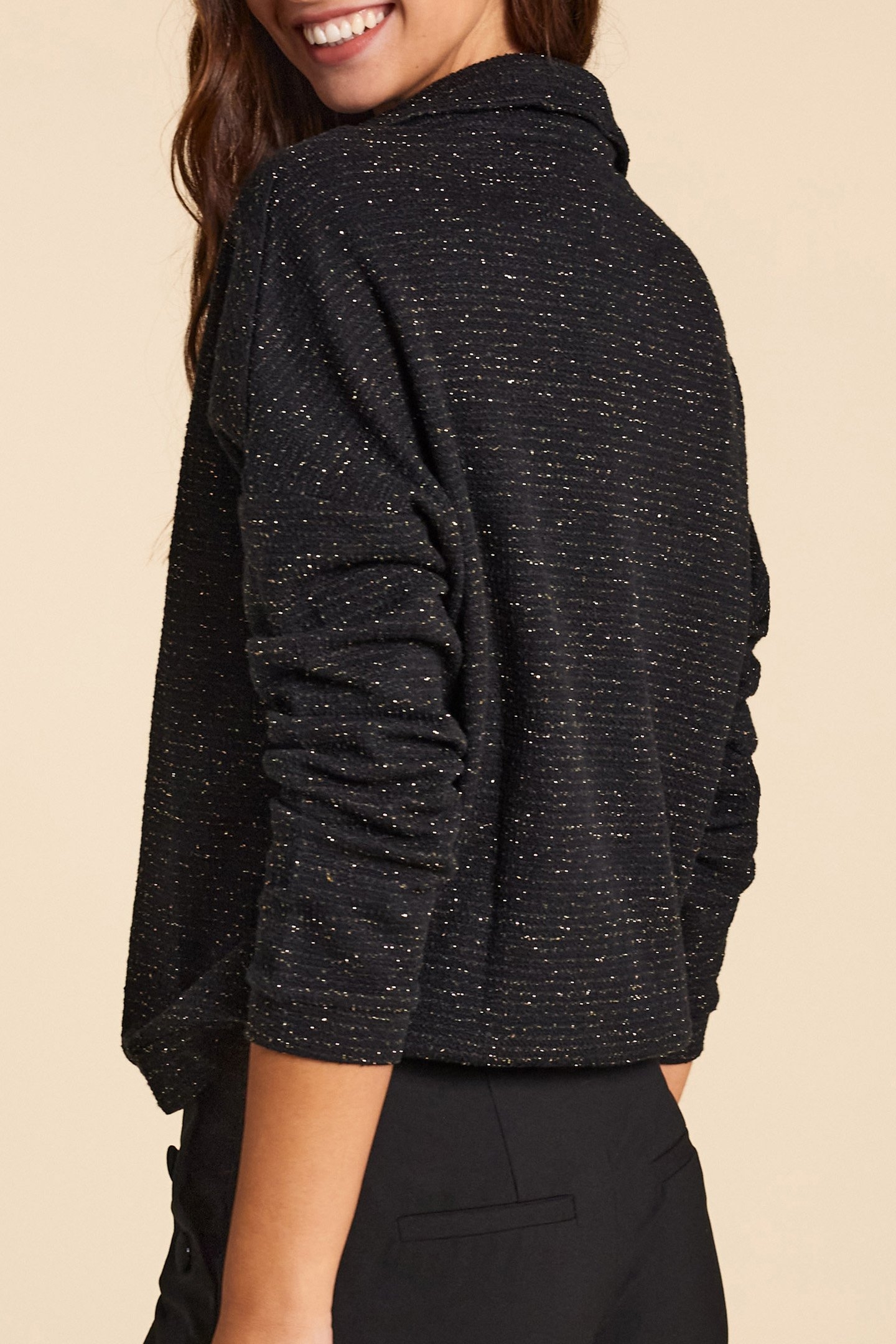 BLACK SWEATER WITH GOLD METALLIC STRIPES I.CODE 2