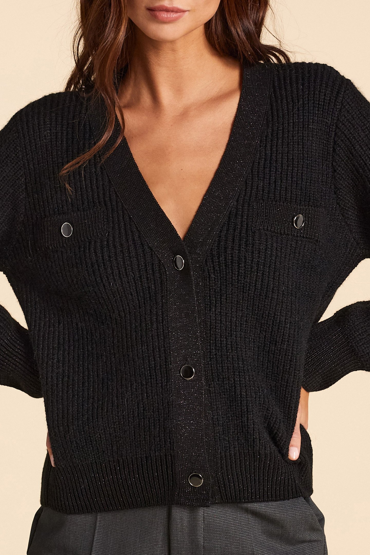 BLACK CARDIGAN KNIT FALSE CHEST POCKETS 5