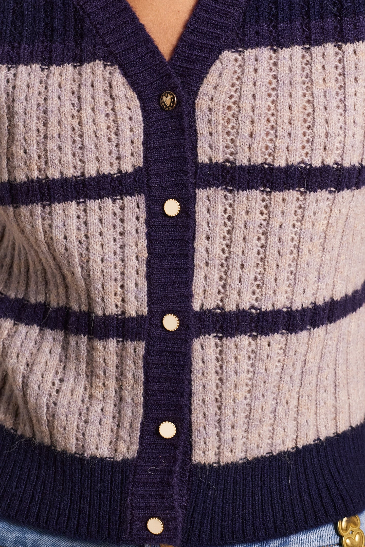 NAVY OPENWORK KNIT CARDIGAN WITH STRIPE PATTERN 5